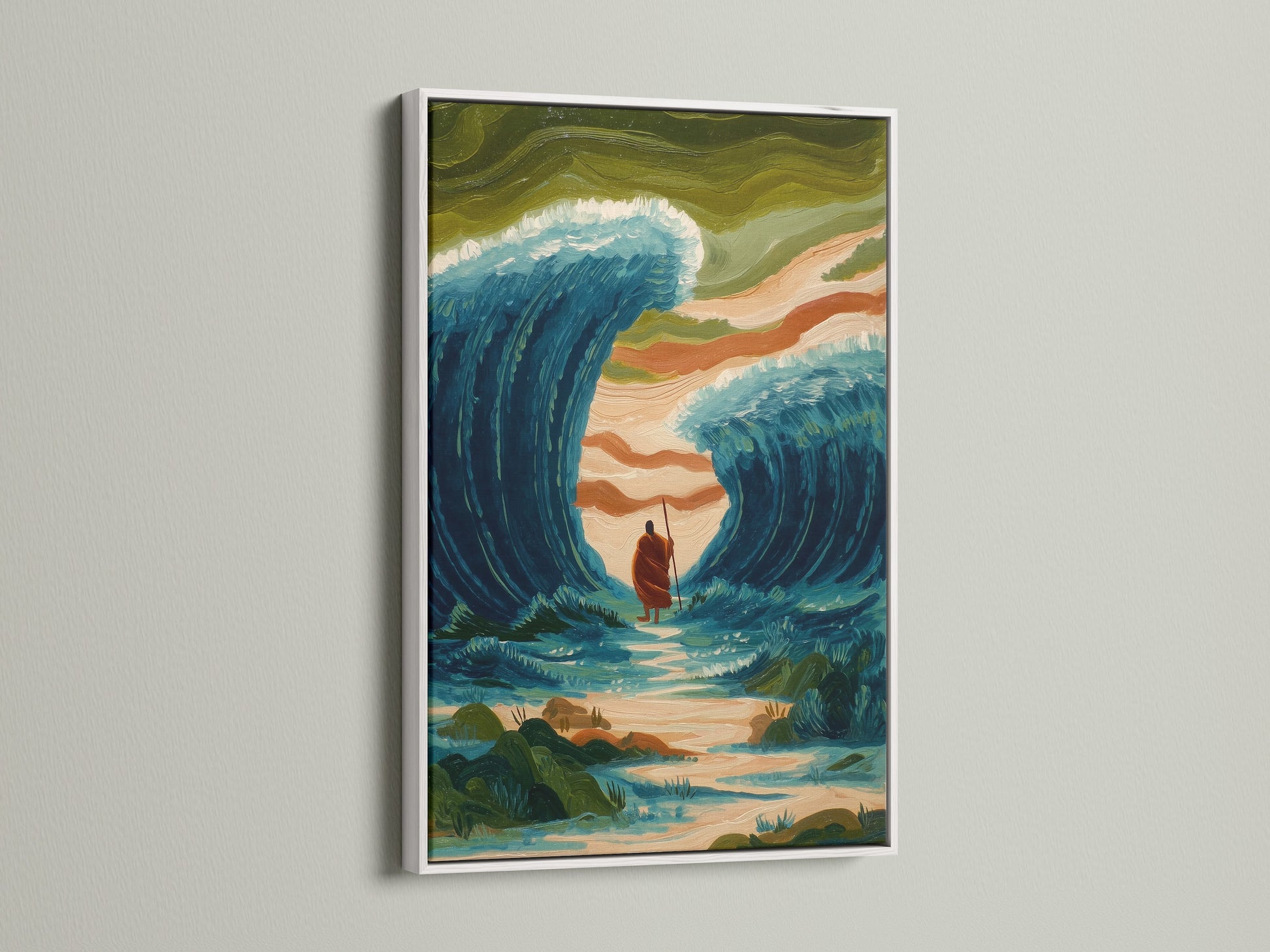 Artwork with a clean white frame. The bright white finish offers a modern aesthetic. It allows the artwork to stand out. A versatile choice that complements various styles. Ideal for minimalist interiors and contemporary art.