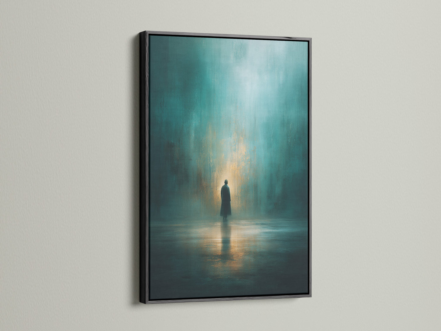 A sleek black frame showcases a mesmerizing piece of art. The black frame adds a touch of sophistication and contrast. It enhances the artwork's visual impact. Elevate your space with our framed art selections