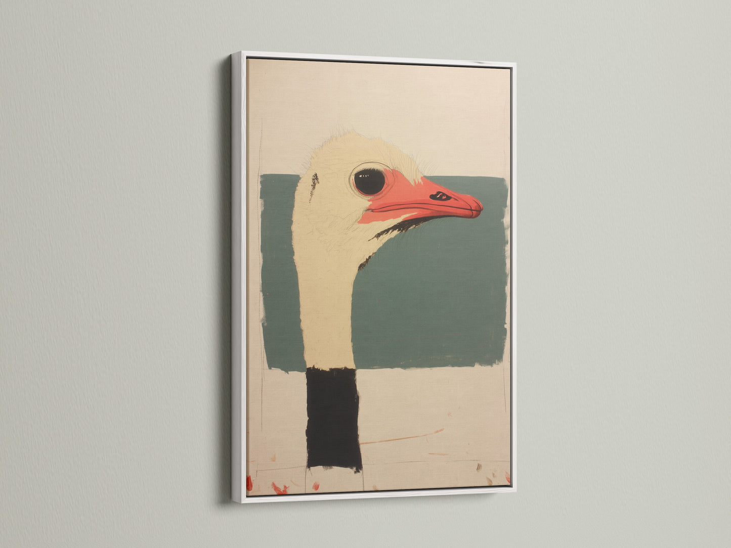 Artwork in a white frame is showcased. White frames provide a clean modern look. The frame enhances the artwork. A white frame highlights the art. This frame offers a minimalist touch to the artwork.