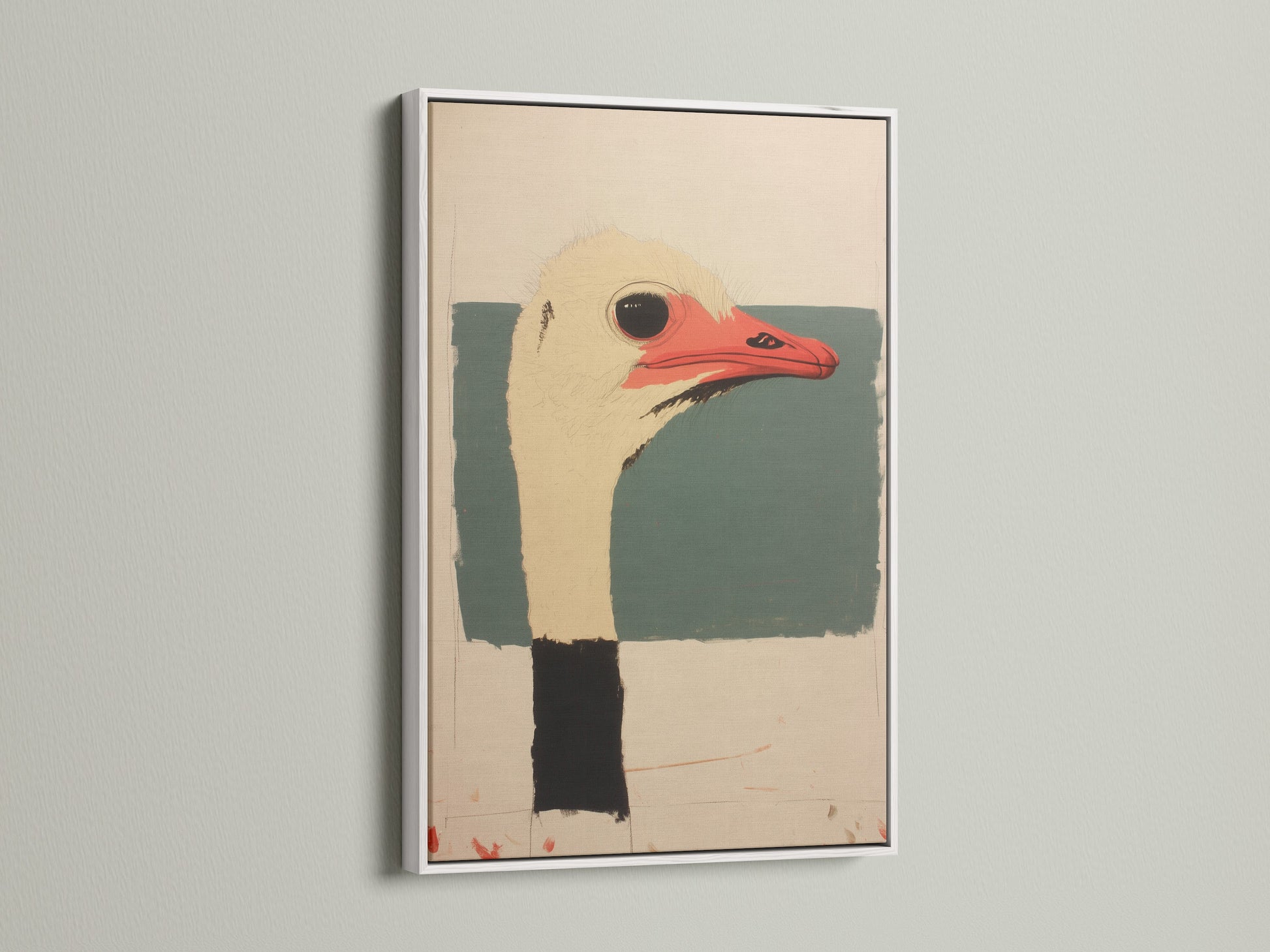 Artwork in a white frame is showcased. White frames provide a clean modern look. The frame enhances the artwork. A white frame highlights the art. This frame offers a minimalist touch to the artwork.