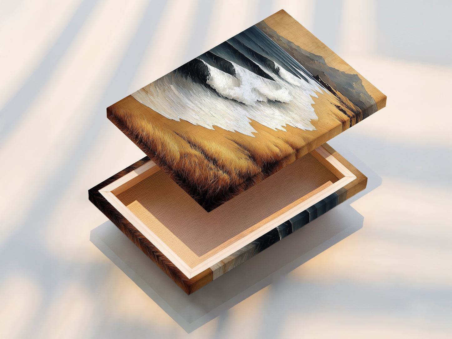 This stretched canvas print brings the beauty of the coast to your walls. The artwork showcases a stunning beach landscape. The stretched canvas provides a clean and modern look. Perfect for adding a touch of coastal charm to any room. Enjoy the vibrant colors and high-quality finish.