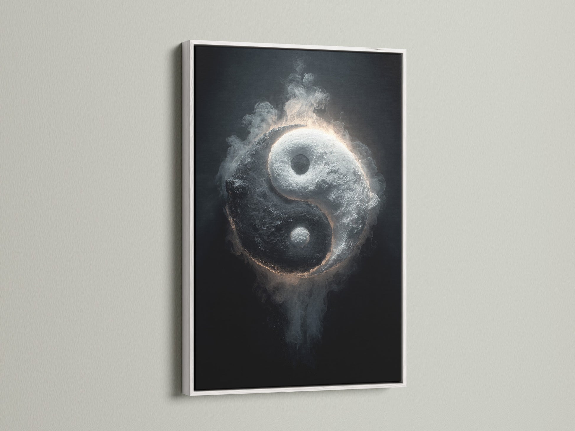 The white frame provides a clean and modern look. Highlight your artwork with its minimalist style. This frame complements any interior decor. It creates a bright and airy feel. Enhance your space with this elegant white frame.