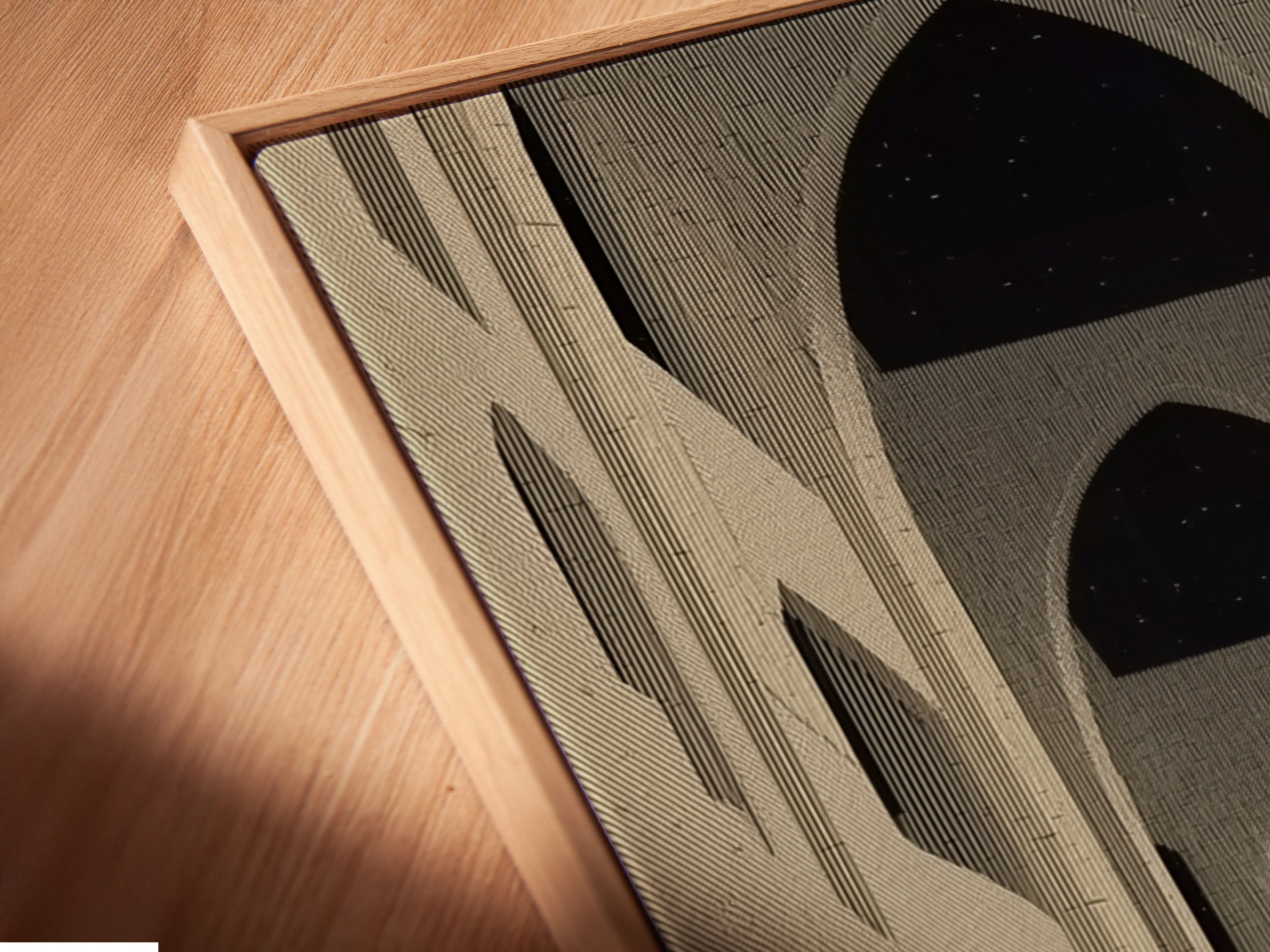 A close up captures the texture of a canvas print. The artwork is displayed in a floating frame. See how the frame enhances the gothic cathedral art. This modern presentation elevates vintage architecture. The floating frame adds depth to the medieval church art.