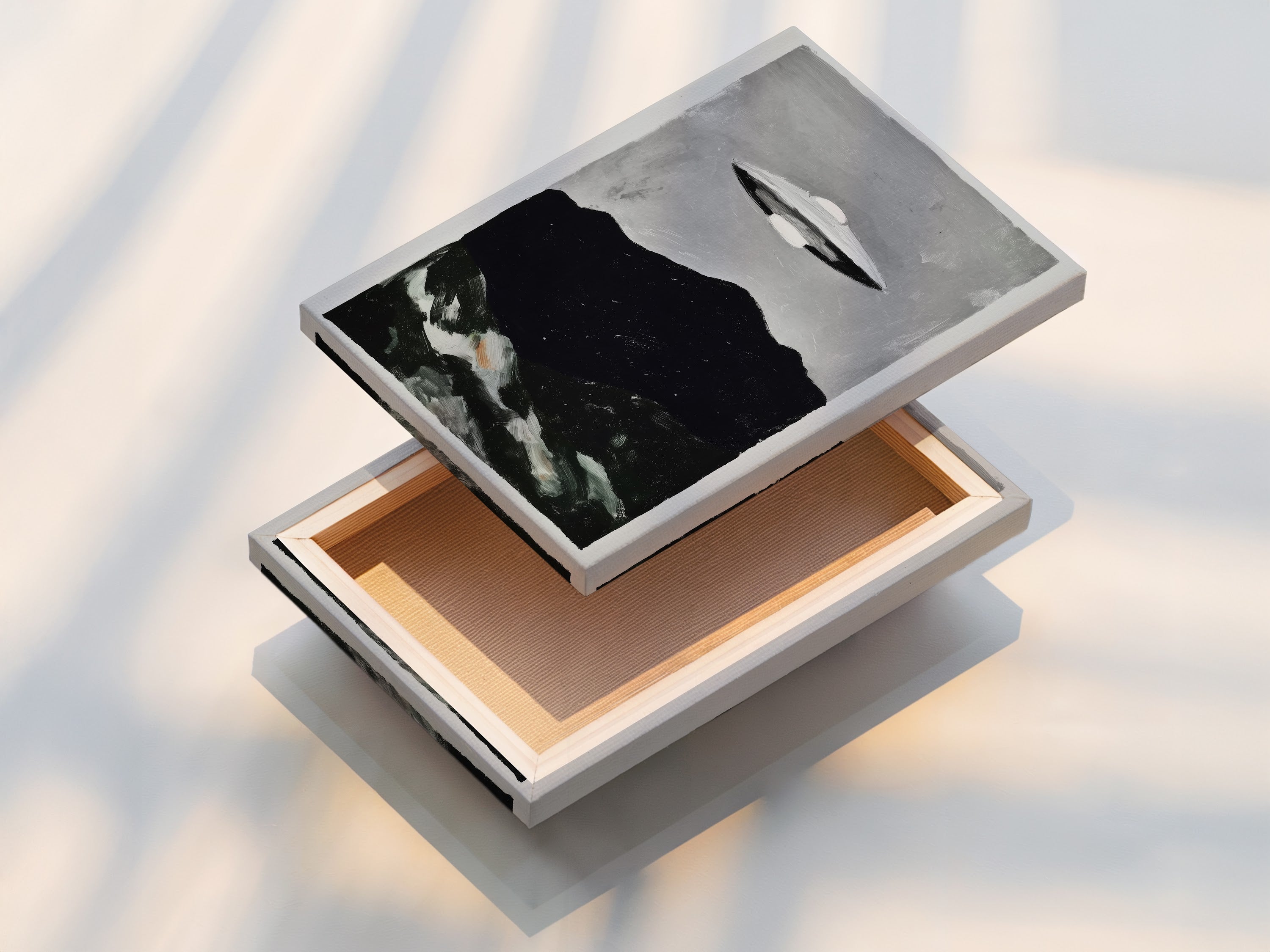 Stretched canvas print of a UFO Sci-Fi art piece. This canvas print is perfect for adding a touch of retro space to your home. It is a great way to elevate your living room wall art or bedroom wall decor.