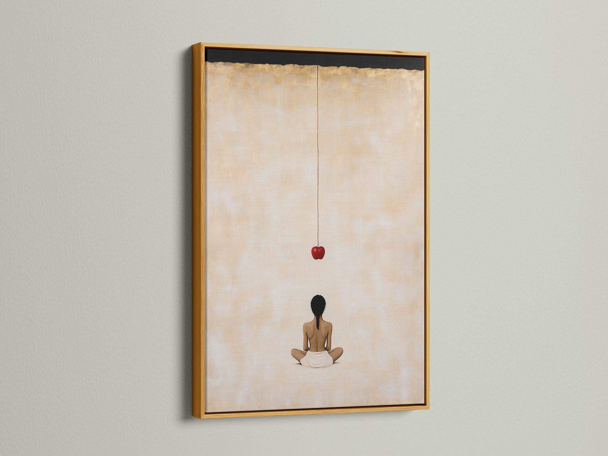 Gold frame showcasing zen artwork. The minimalist meditation art print brings a touch of elegance. Perfect as spiritual decor for yoga studios. This buddha canvas radiates peace and mindfulness.