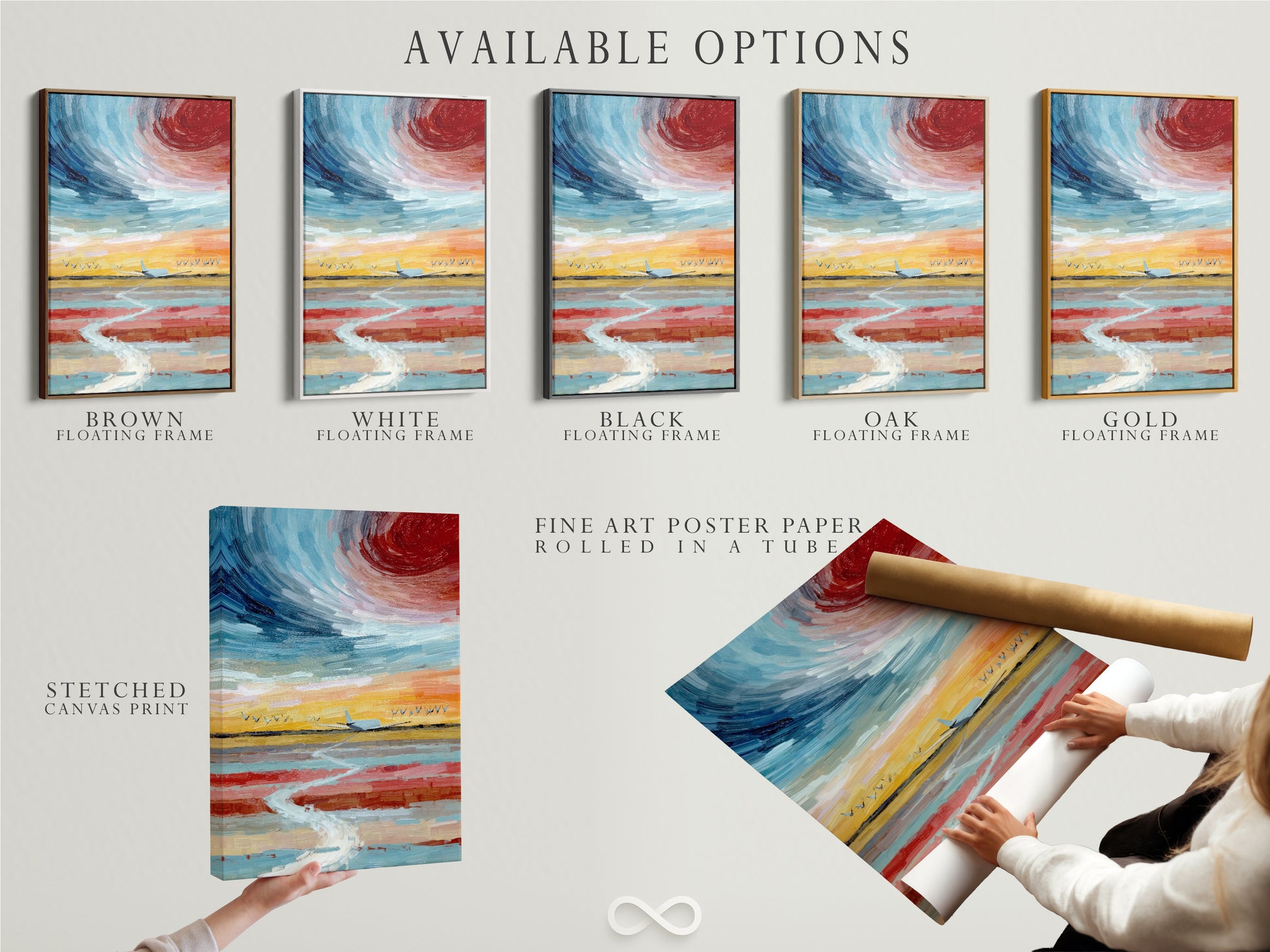Explore available options including a stretched canvas print. Discover fine art poster paper prints for your airplane flight artwork. Consider a floating frame for your sky canvas art. Many ways to display this modern art print. Find the perfect aviation gift now.