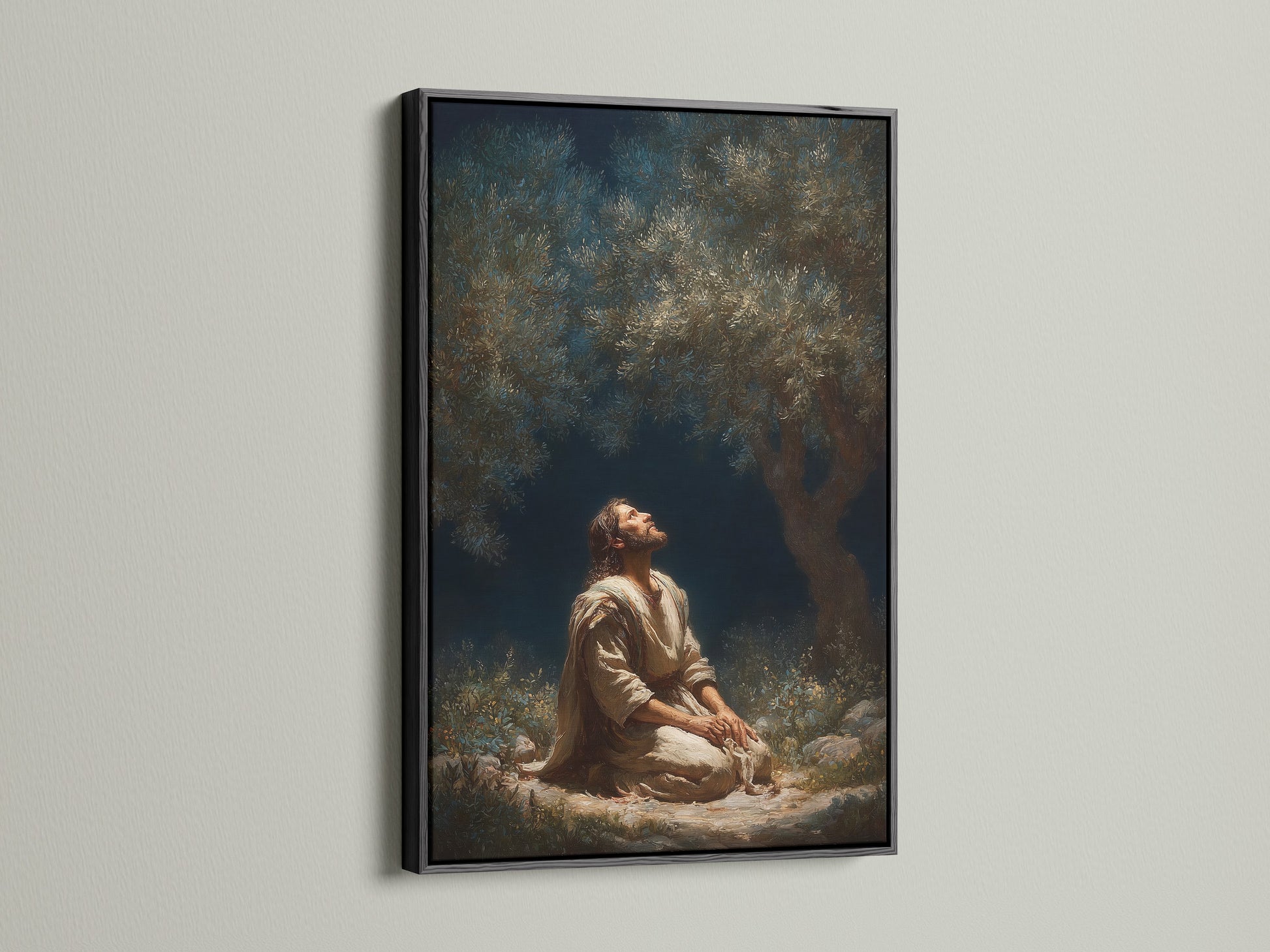 This artwork is framed in black. It provides a bold and striking contrast. The black frame adds drama and sophistication. Perfect for contemporary spaces. Make a statement with this captivating artwork. The frame is a sleek black color.