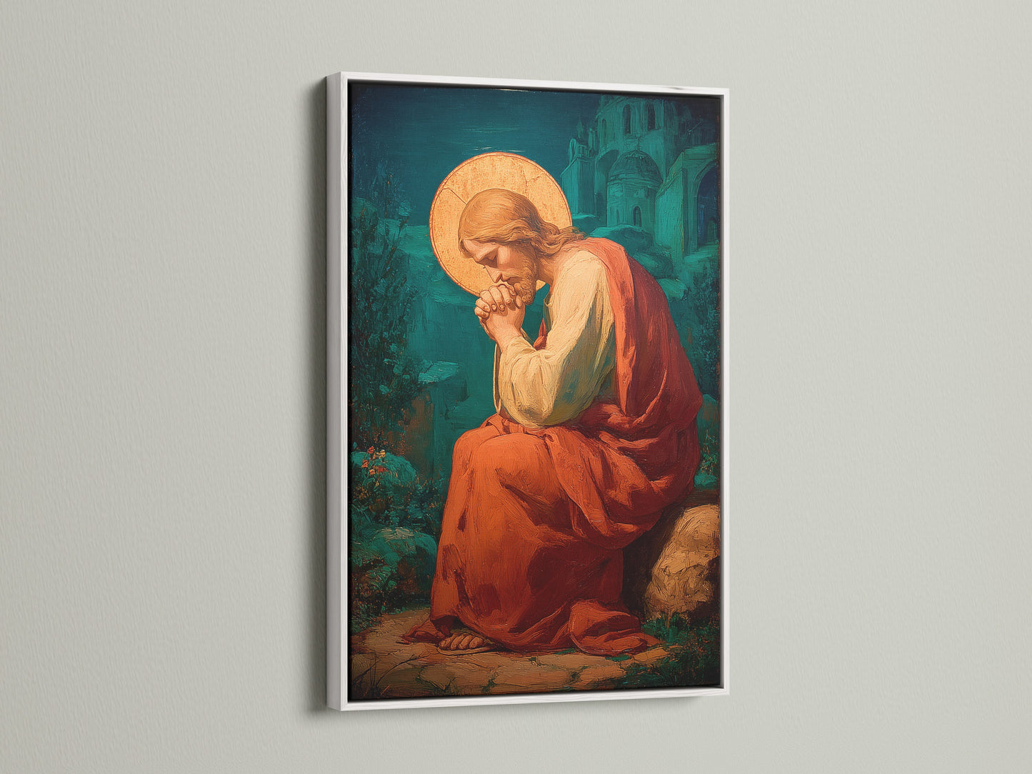 A white frame surrounds a captivating artwork. The white frame offers a clean modern look. It allows the artwork to stand out. A versatile choice for any interior decor style.