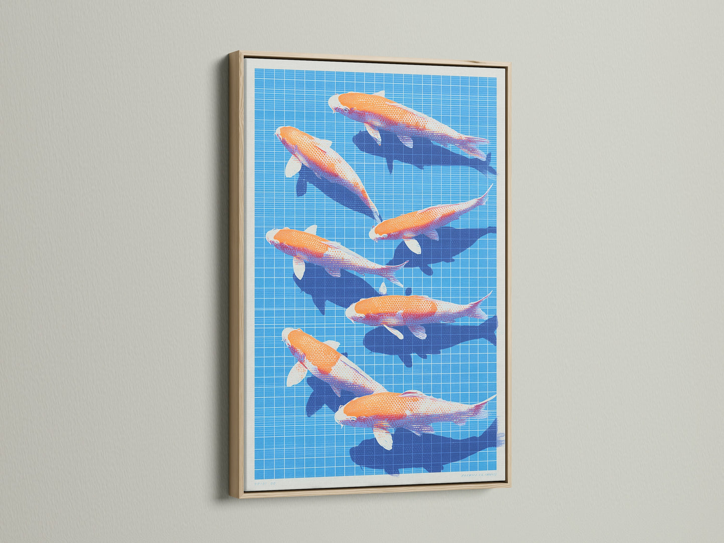 This oak frame offers a warm natural touch to any Koi Fish canvas artwork. The light wood grain enhances the artwork's aesthetic. This frame provides a classic sophisticated display option. Ideal for homeowners renters and interior stylists.