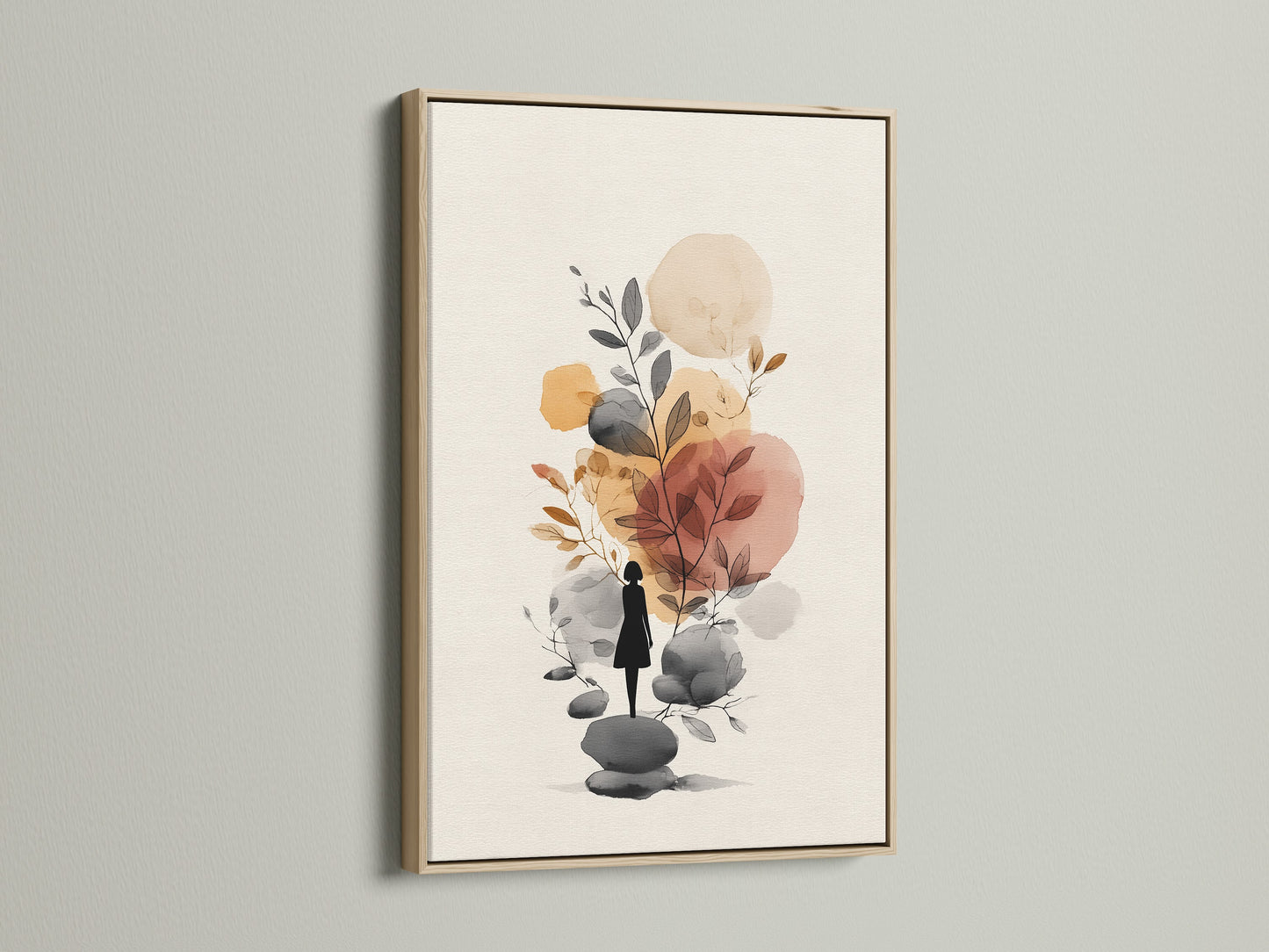 Abstract Botanical Art Print - Minimalist Woman Silhouette, Neutral Tones Wall Decor, Modern Nature Artwork, Boho Home Decor