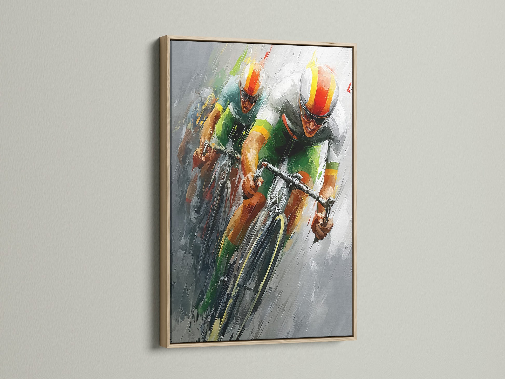 The artwork is displayed in an oak frame. The natural wood grain adds warmth. The oak frame enhances the art. It creates a timeless look. Perfect for any room seeking a touch of nature.