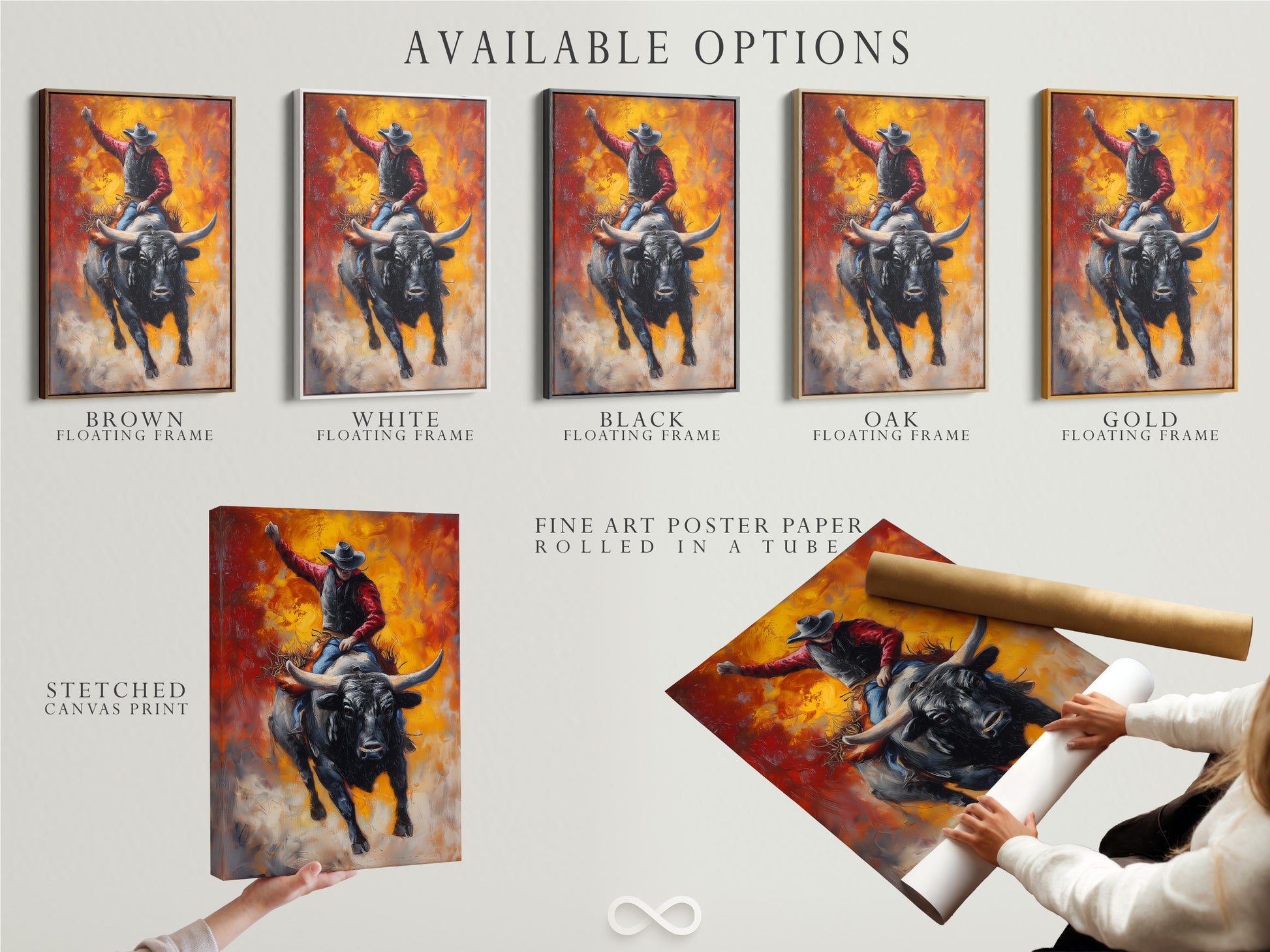 Available options for artwork display are showcased. These options include stretched canvas prints fine art poster paper and floating frames. Customize your artwork to match your personal style. Explore the possibilities and create a unique display