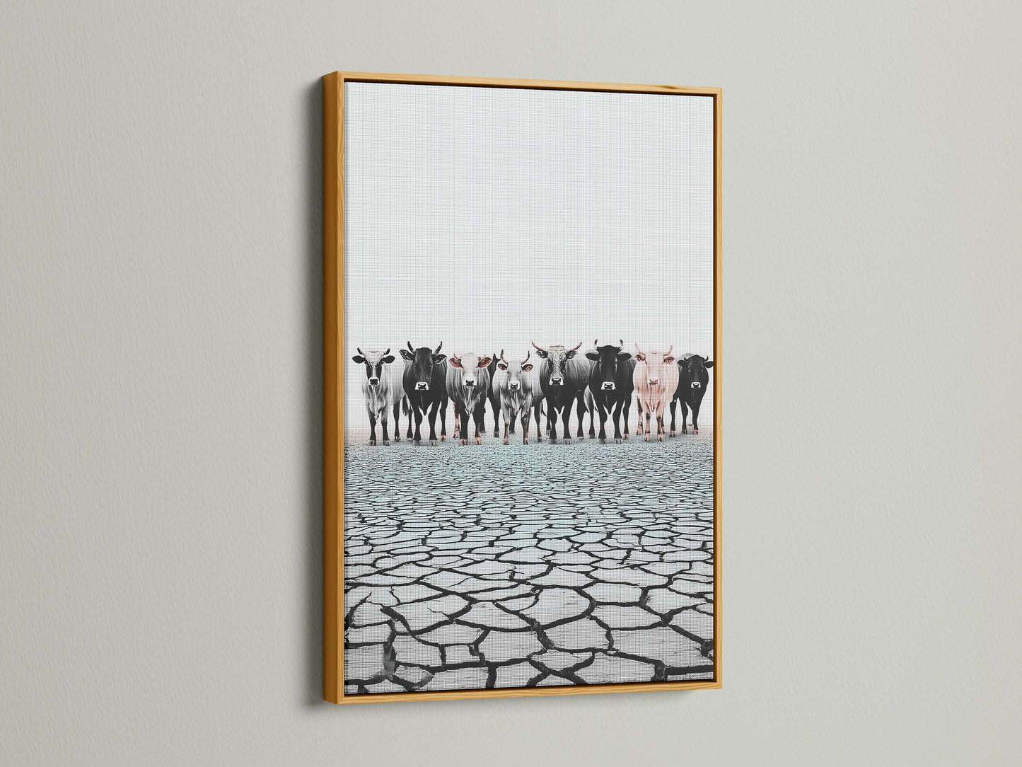 Cattle canvas print in a gold frame. Farmhouse art brings a touch of elegance. The gold frame adds sophistication to rustic countryside artwork. View gold frame details now.