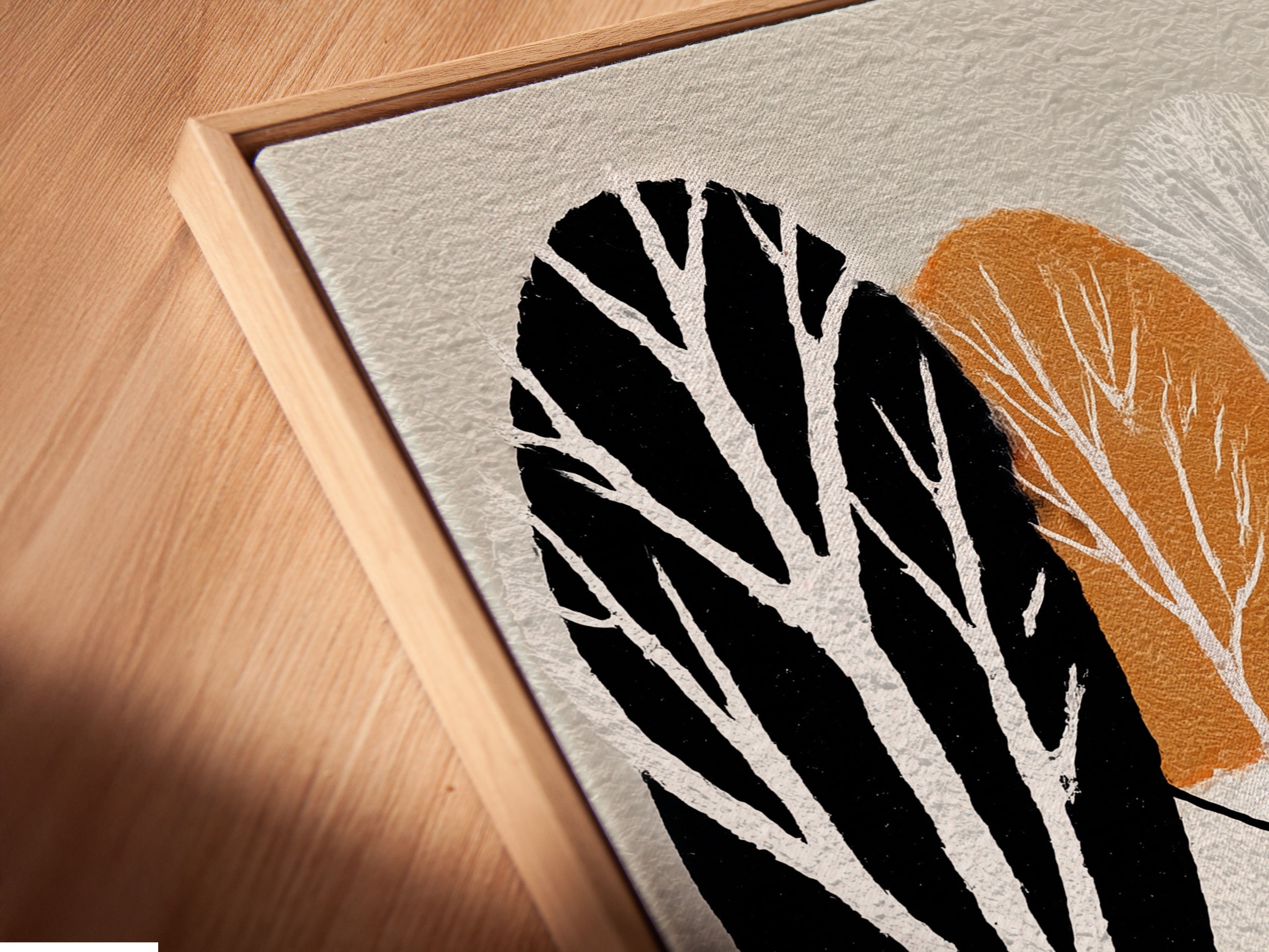 A close-up angled view showcases a canvas print of a ski lift artwork in a floating frame. This winter mountain wall decor evokes a vintage ski resort poster feel for cabin decor. The snowy alpine art enhances lodge styles. Ideal minimalist wall art.