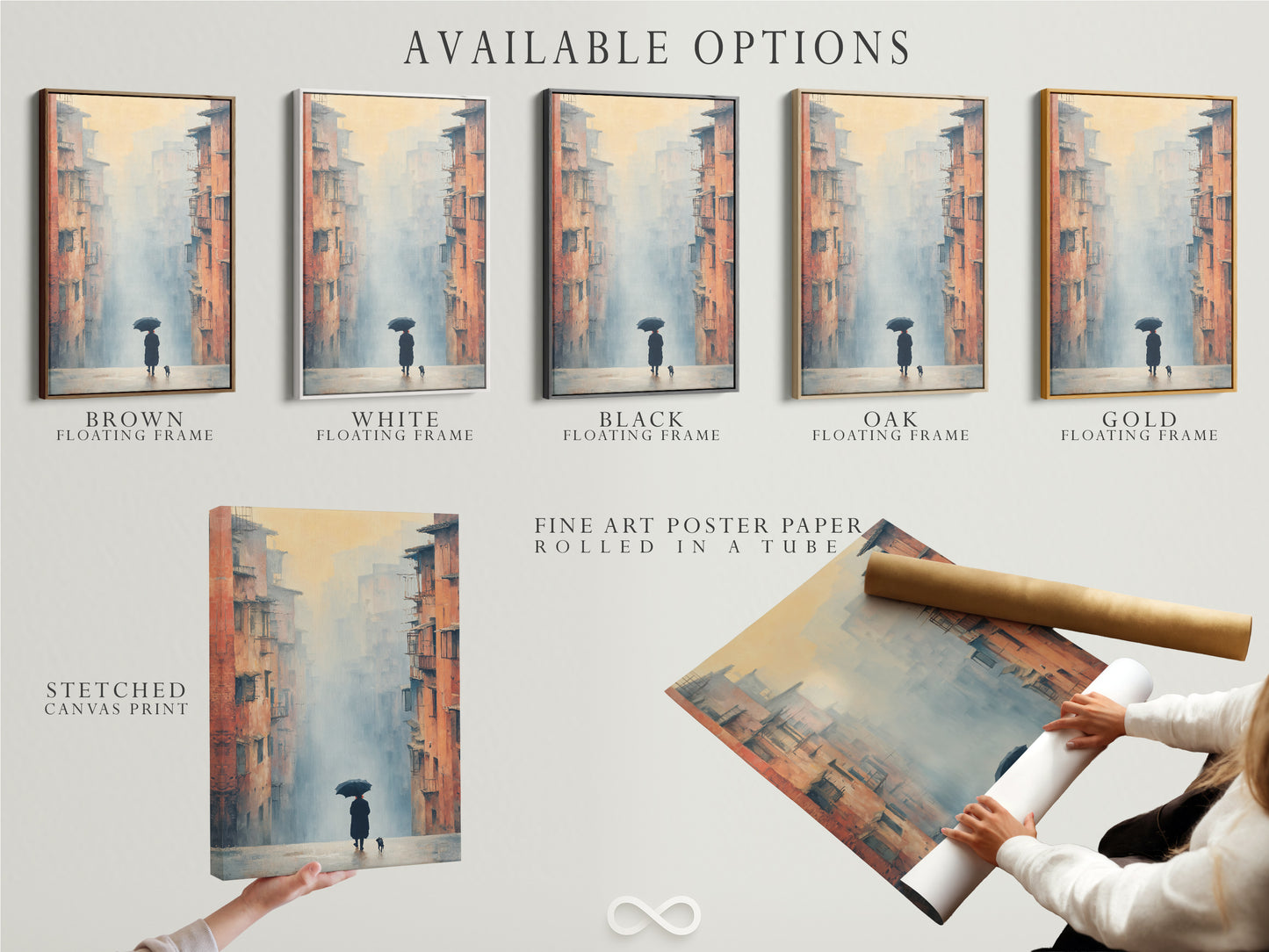 Explore available options for our misty cityscape artwork. Choose from stretched canvas prints fine art poster paper or floating frames to suit your style. Enhance your living room hallway or boutique with our urban canvas prints.