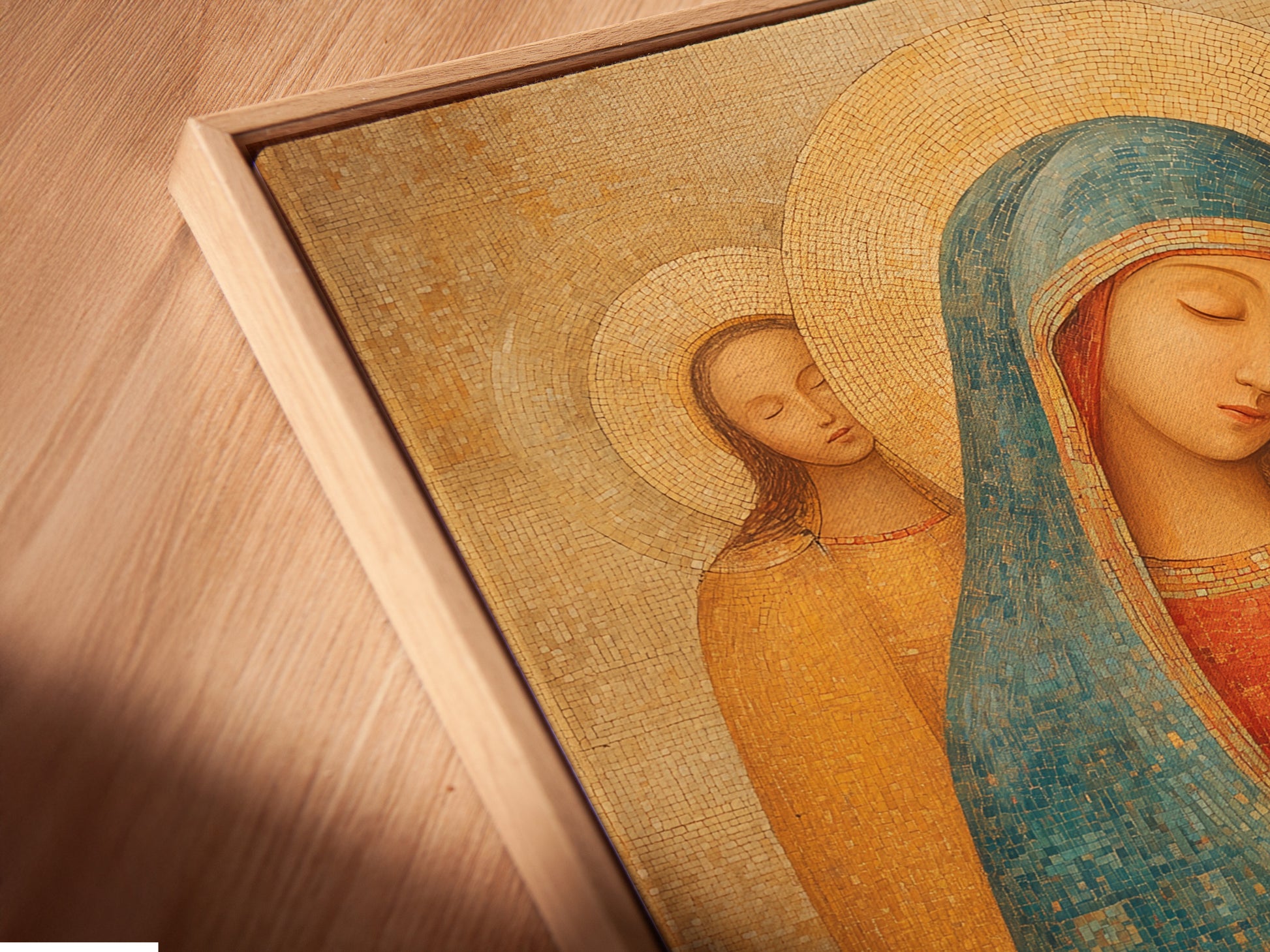 A close-up of a canvas print in a floating frame. The floating frame gives a modern touch. The art appears to float within the frame. It creates a sleek and sophisticated look. Ideal for contemporary interiors. Experience art in a new way.