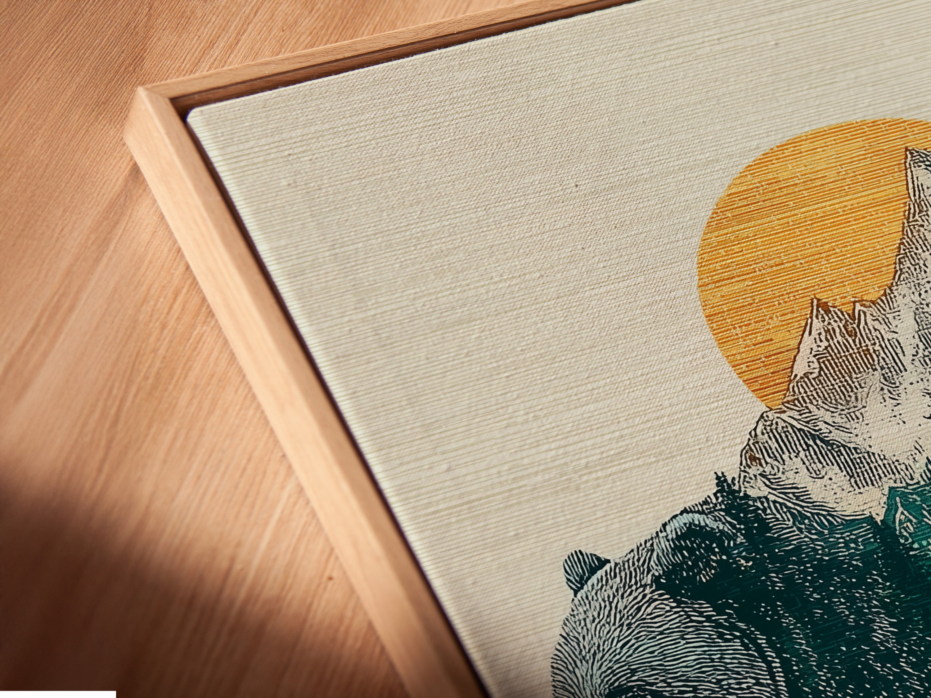 Get a close-up view of a canvas print in a floating frame. The frame creates a modern and sophisticated look. It makes your art appear to float. Explore floating frames today