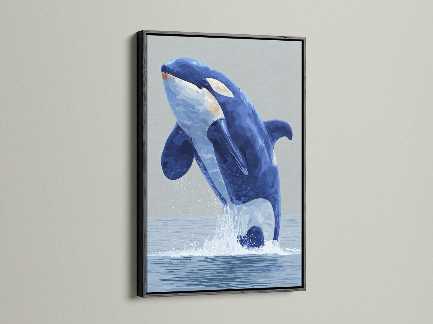 Make a statement with our Orca Whale art print in a sleek black frame. This striking piece showcases a captivating blue whale artwork. It is ideal for modern coastal wall decor. Elevate your home with our marine animal print. Shop now and bring the beauty of the ocean into your living room bedroom or office. Explore our collection today.