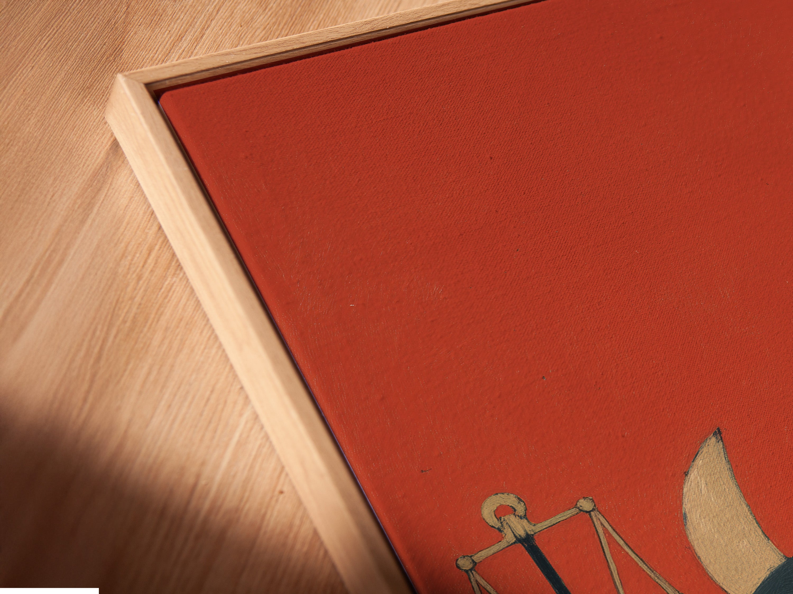 A close-up shows a canvas print of the Justice Bull art. It's set in a floating frame. This contemporary artwork is perfect for law office decor. It makes a unique lawyer gift. The cute animal print adds a modern touch. This legal theme print is stylish.