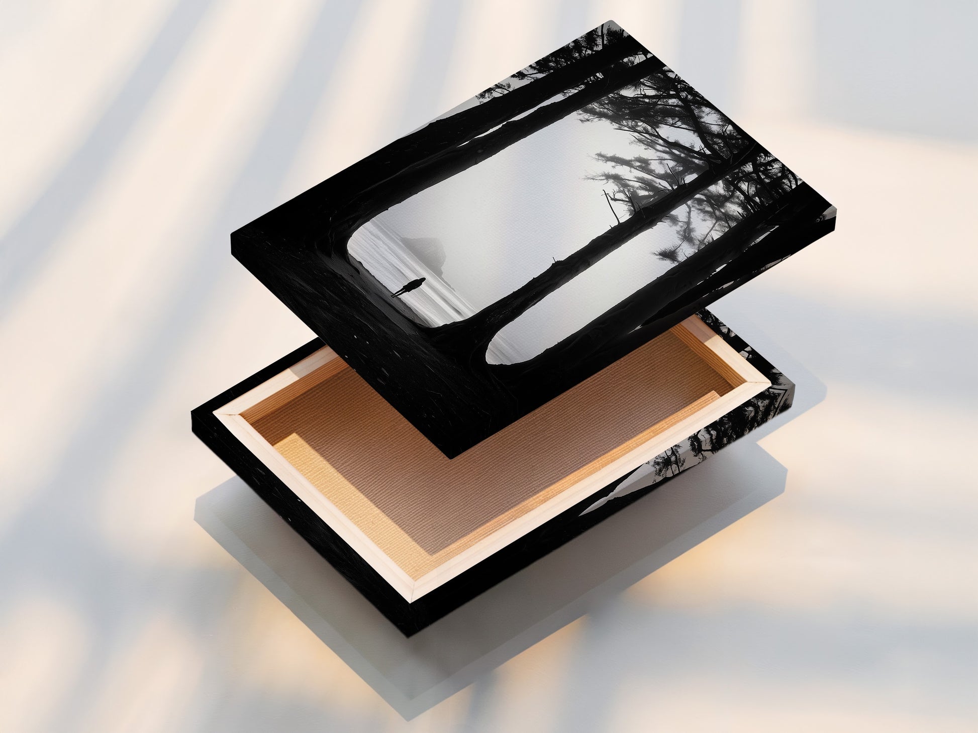 Detailed view of a stretched canvas print. The canvas showcases texture and depth. This method provides a gallery-ready appearance. It's perfect for displaying artwork without a frame. Get your canvas print stretched and ready to hang.