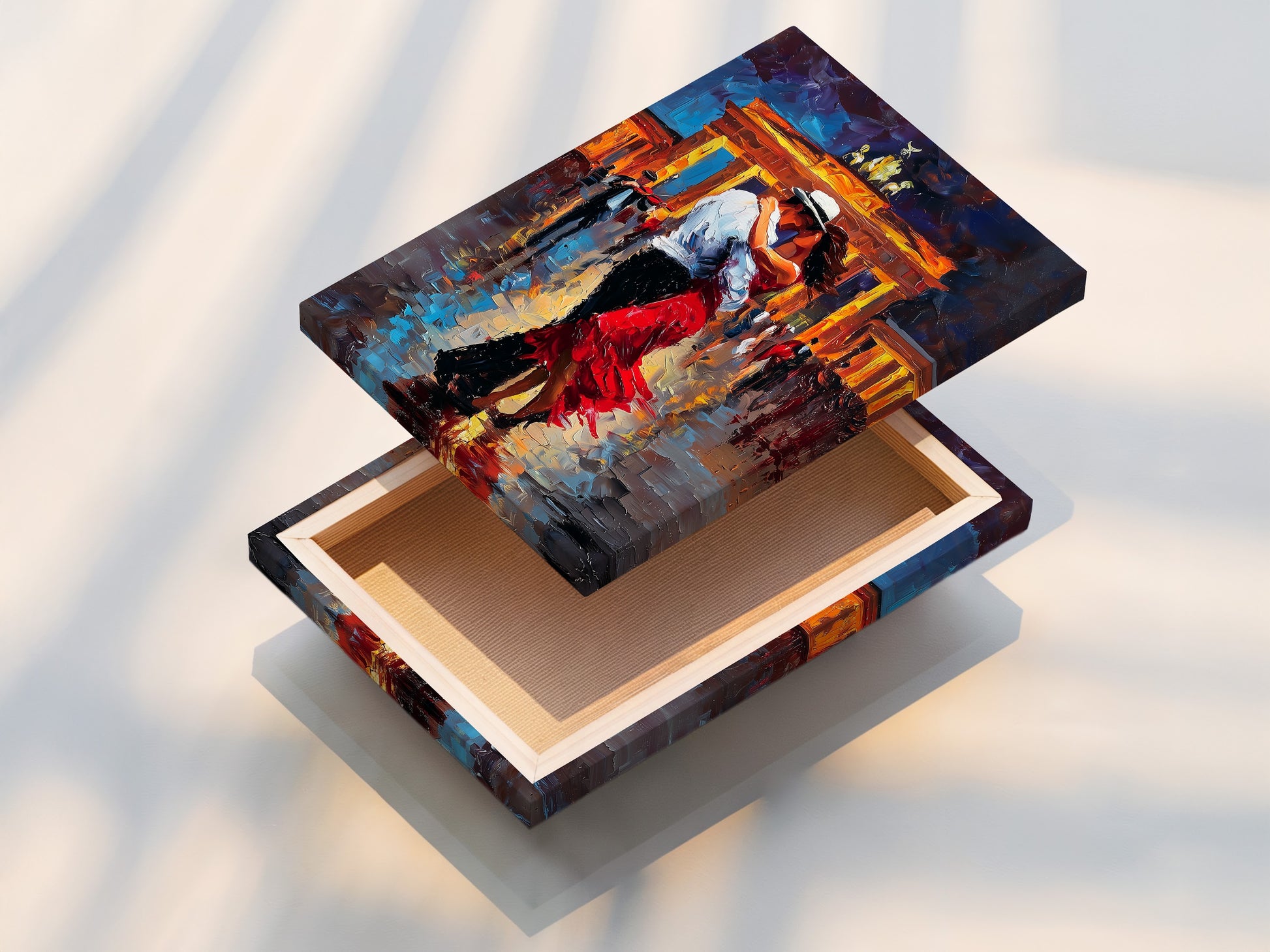 Stretched canvas print. The artwork is stretched over a wooden frame creating a gallery-ready piece. The canvas texture adds depth and richness to the artwork. The stretched canvas print is perfect for adding a touch of sophistication to any room. It provides a professional and polished look.