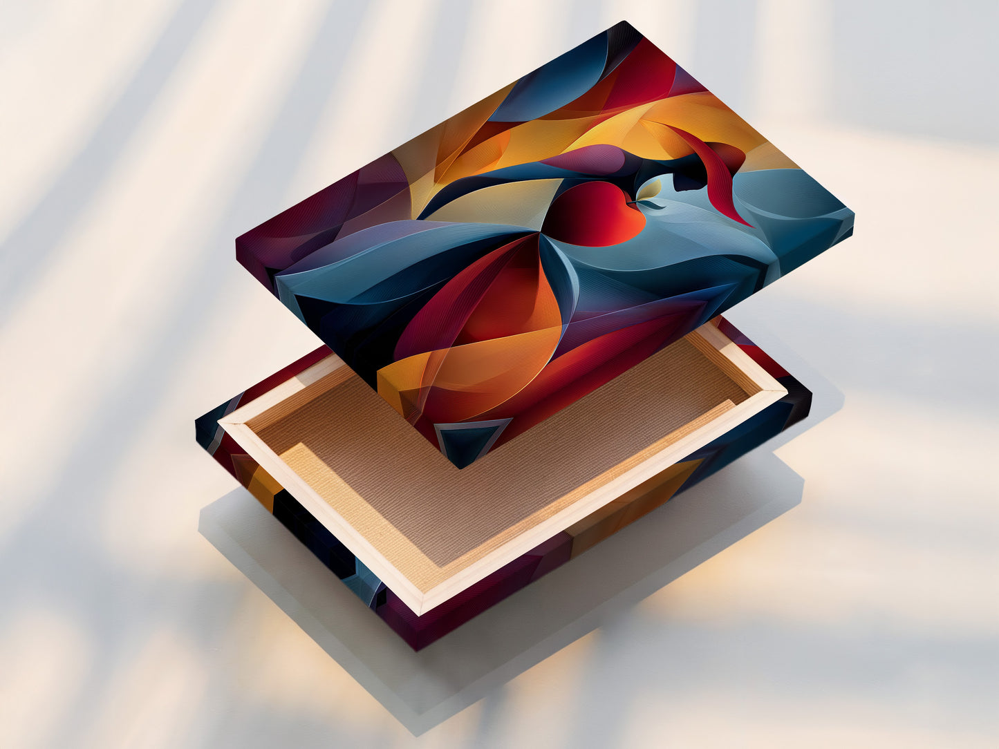 A stretched canvas print is displayed. The canvas is tightly stretched for a smooth finish. This provides a gallery-ready look. Stretched canvas prints offer a durable and high-quality art display.