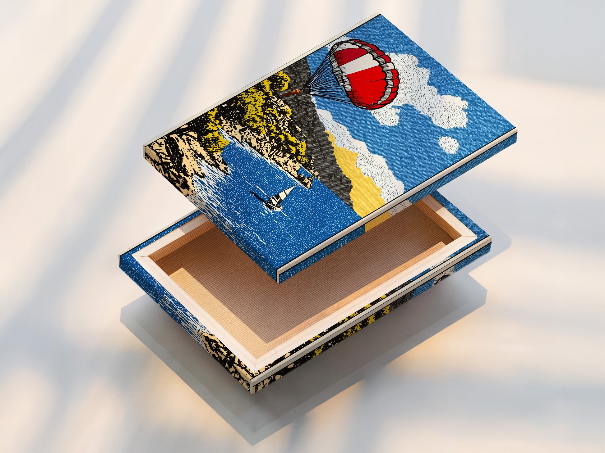 This is a stretched canvas print ready to hang. The artwork wraps around the frame's edges. The canvas texture adds depth and richness. It is a durable and gallery-worthy art format.