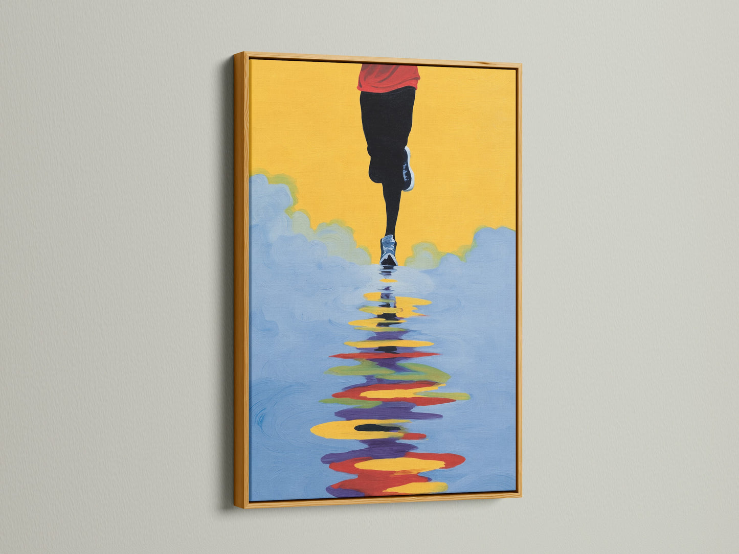 Runner Canvas Print with a gold frame. This abstract marathon wall art is a modern sport artwork. A great gift for any athlete. Perfect Contemporary Wall Decor for minimalist styles. Add a touch of elegance to your studios.