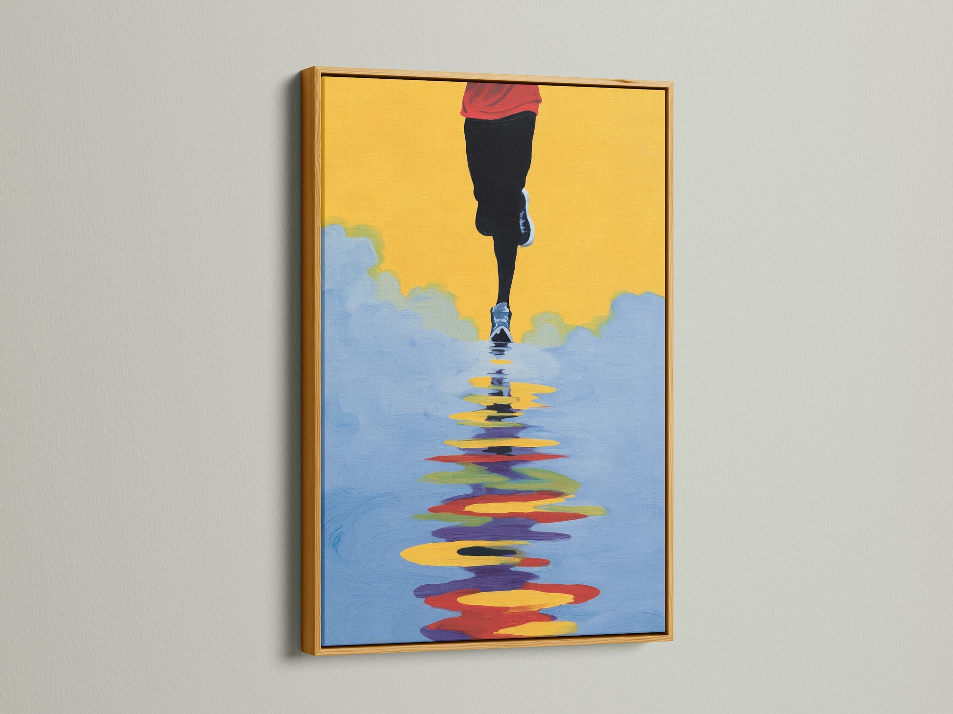 Runner Canvas Print with a gold frame. This abstract marathon wall art is a modern sport artwork. A great gift for any athlete. Perfect Contemporary Wall Decor for minimalist styles. Add a touch of elegance to your studios.