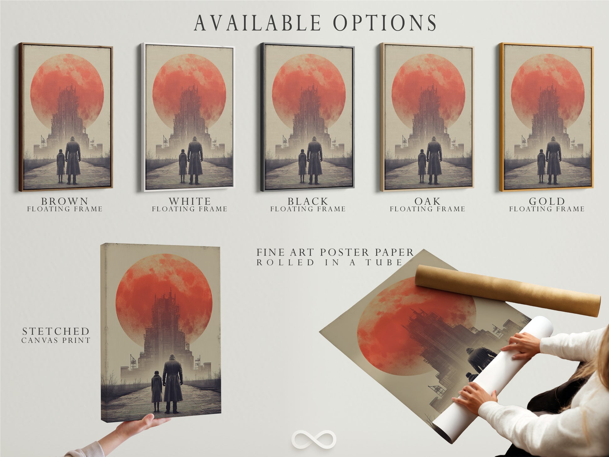 Available options displayed. Choose from stretched canvas prints fine art poster paper or floating frames. See the range of possibilities for your artwork. Find the perfect presentation style for any piece. Ideal for customizing your art display. Explore the many options to showcase your art.