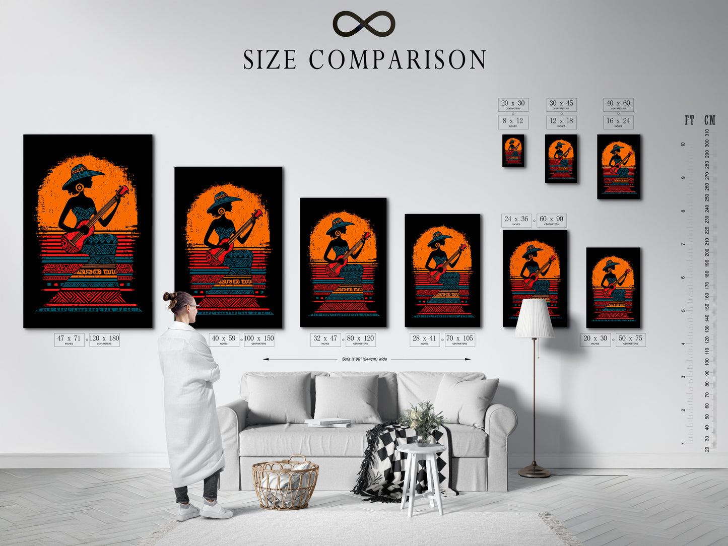 African Woman Guitar Player Art Print - Tribal Music Wall Art, Bohemian Decor, Orange Black Poster, Cultural Music Art