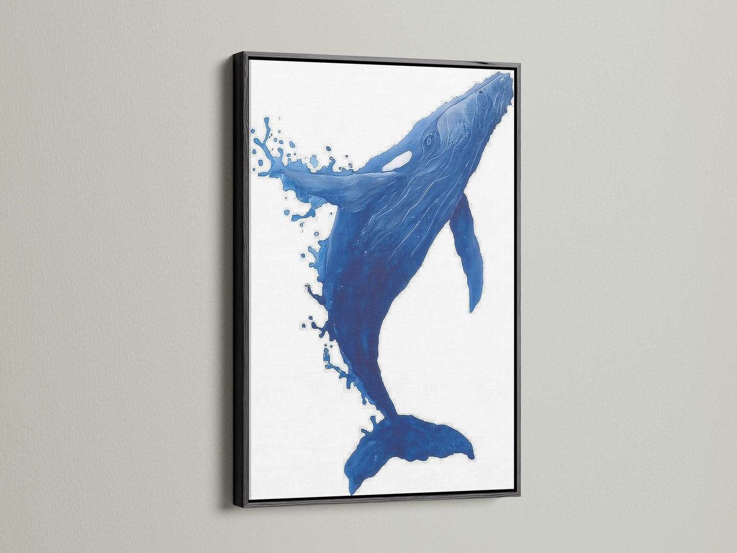 Add sophistication to your decor with our Whale Canvas Print in a black frame. The indigo blue ocean art creates a striking focal point. Ideal for modern coastal or minimalist themes. This aquatic artwork suits any room from bathrooms to vacation homes. Explore our sea life prints today.