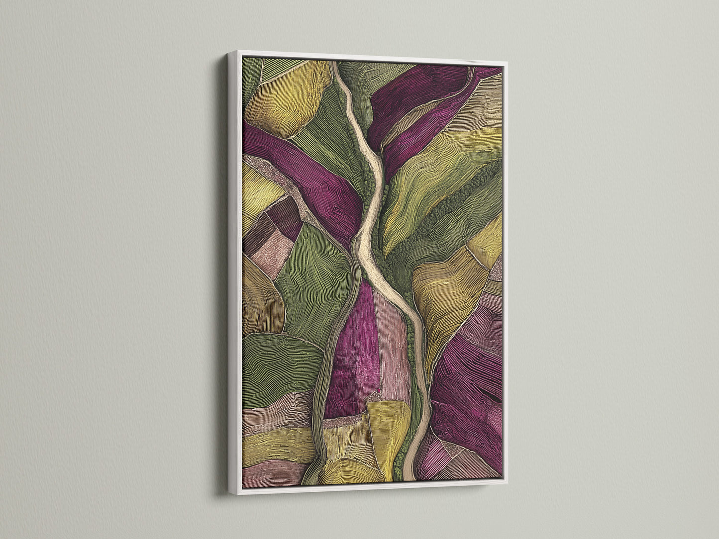 Artwork featured in a white frame. The white frame offers a clean and modern look. It allows the artwork to stand out. A versatile choice for any artwork. The artwork is crisp and elegant.