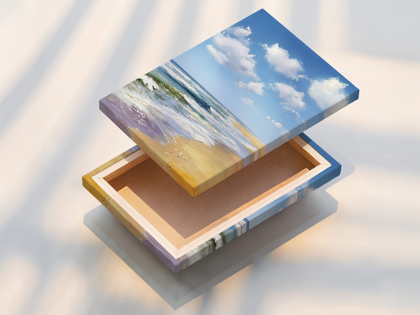 A high-quality stretched canvas print is shown. The canvas print is stretched to perfection. It is ready to hang. The texture of the canvas adds depth. It enhances the artwork's visual appeal.