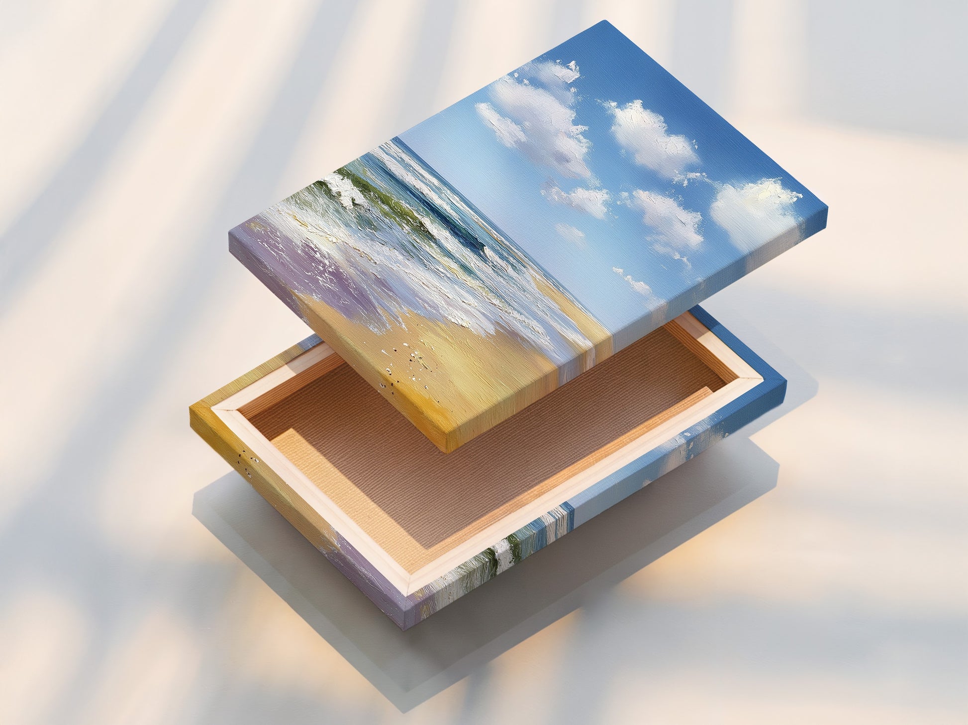 A high-quality stretched canvas print is shown. The canvas print is stretched to perfection. It is ready to hang. The texture of the canvas adds depth. It enhances the artwork's visual appeal.