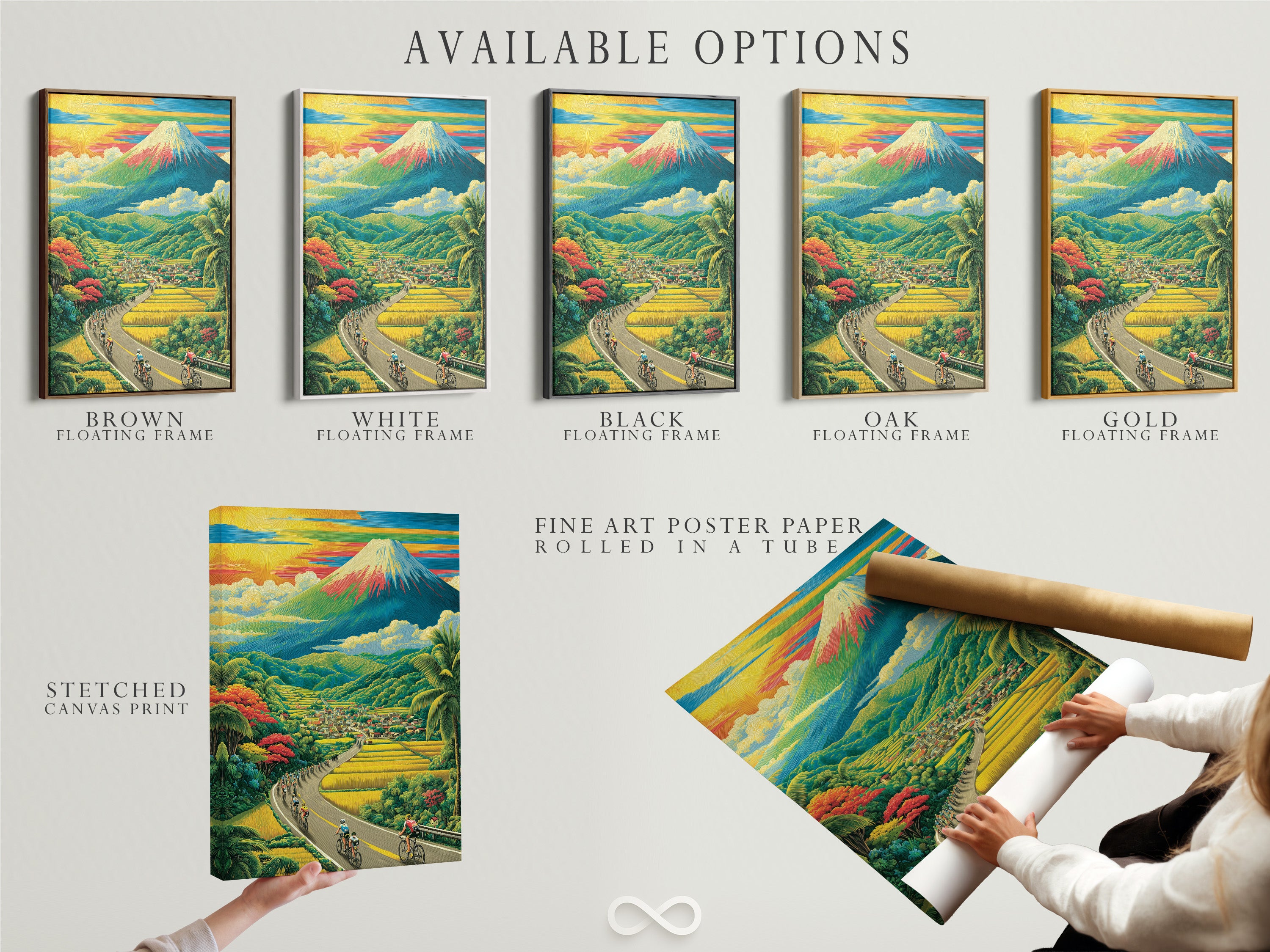 Available options are displayed. Choose from a stretched canvas print fine art poster paper or floating frame. Select the perfect option to match your style. Personalize your artwork to suit your taste.