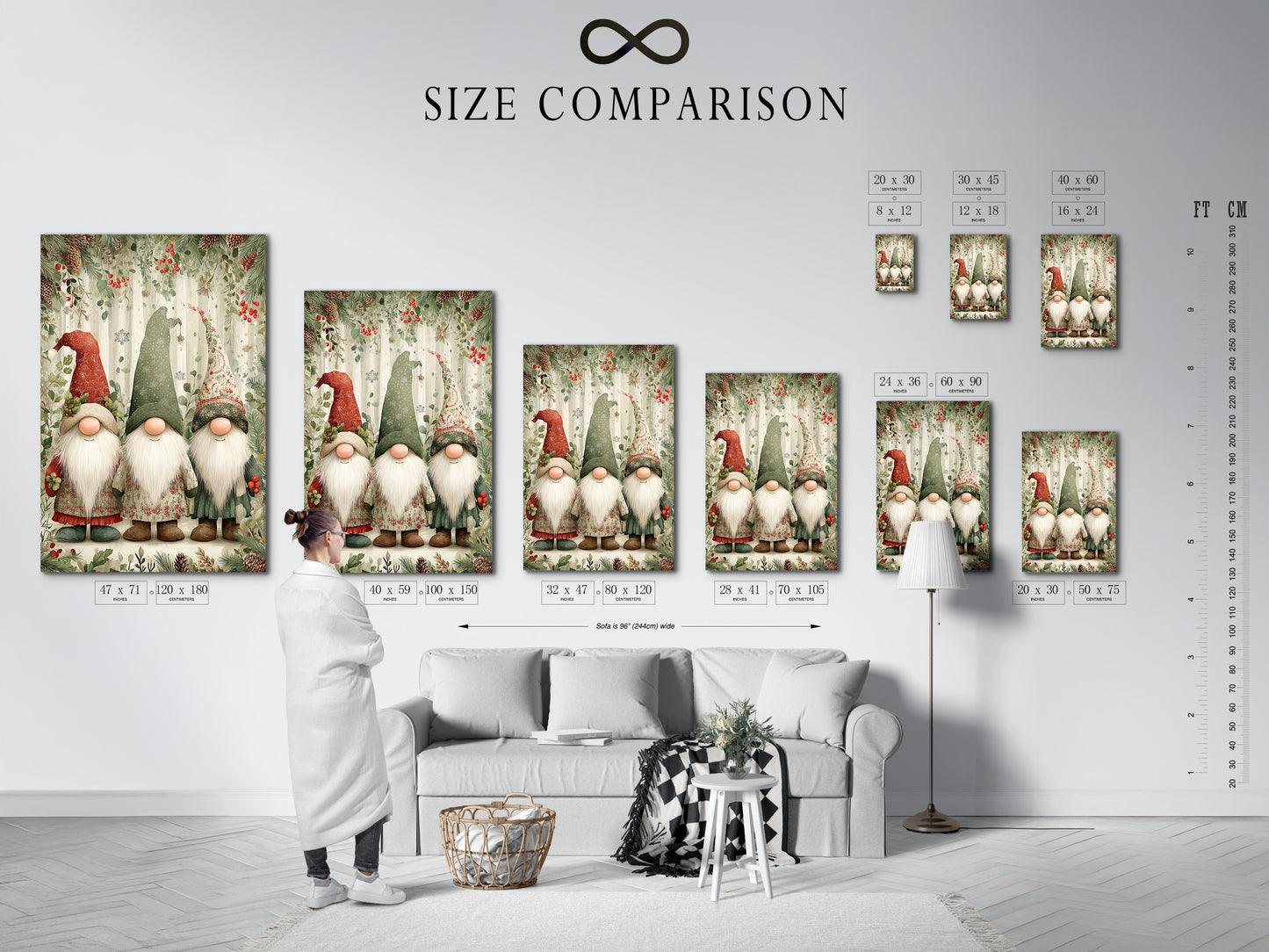 Christmas Gnomes Canvas Print - Holiday Gnome Wall Art, Scandinavian Winter Decor for Farmhouse Kitchen Wall Decor