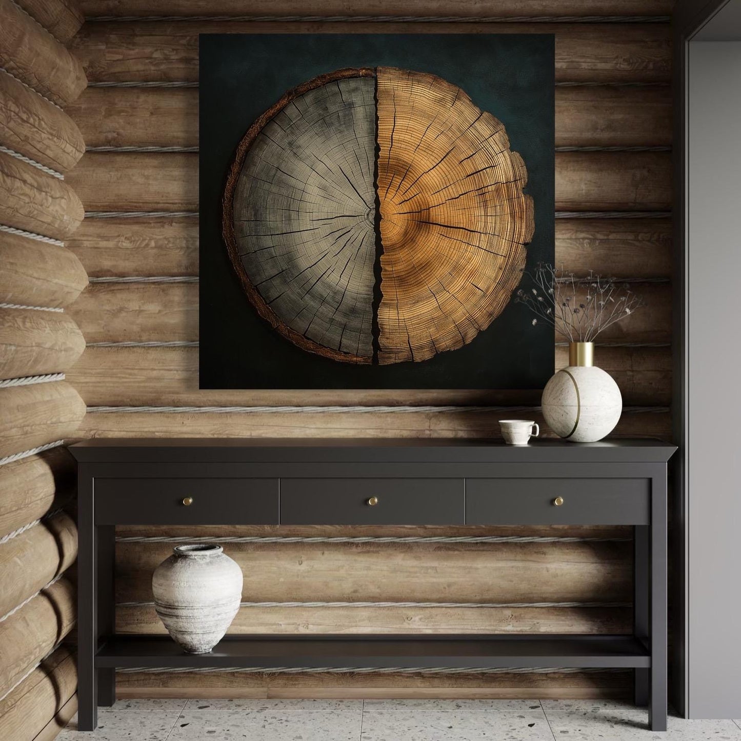 Farmhouse Wall Decor - Rustic Tree Ring Wall Art, Country House Style Wood Wall Art, Neutral Decor, Trunk Art Prints, Tree Ring Canvas Print