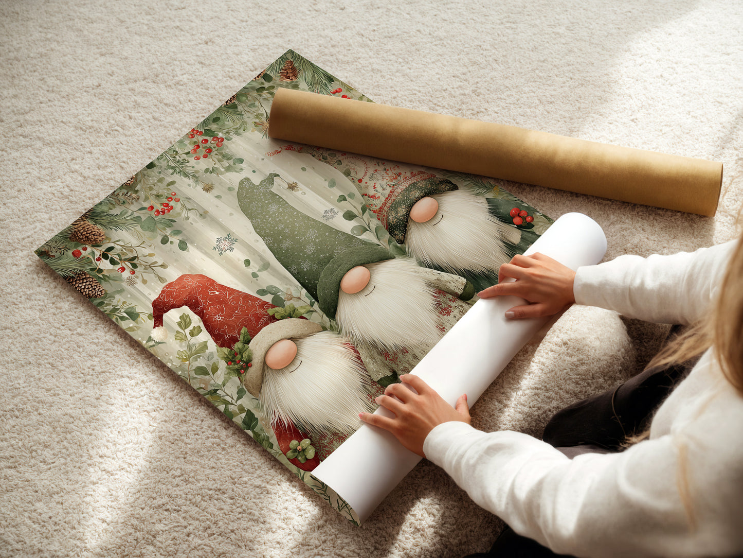 Christmas Gnomes Canvas Print - Holiday Gnome Wall Art, Scandinavian Winter Decor for Farmhouse Kitchen Wall Decor