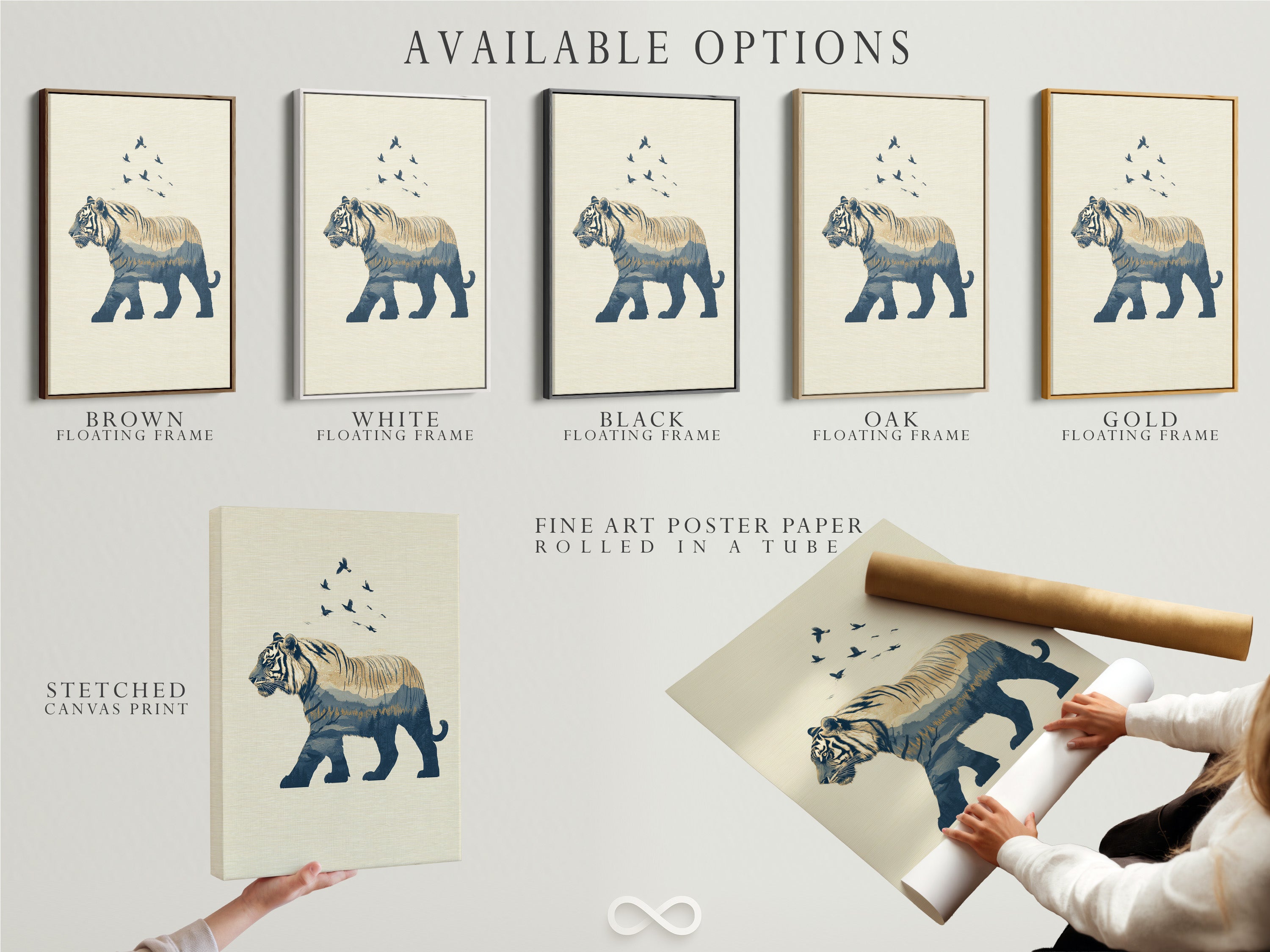 Explore available options including stretched canvas prints fine art poster paper and floating frames. Discover the perfect format for your blue tiger artwork. Customize your wildlife art to suit your style. Perfect for enhancing your office or bedroom decor. Choose from various styles.