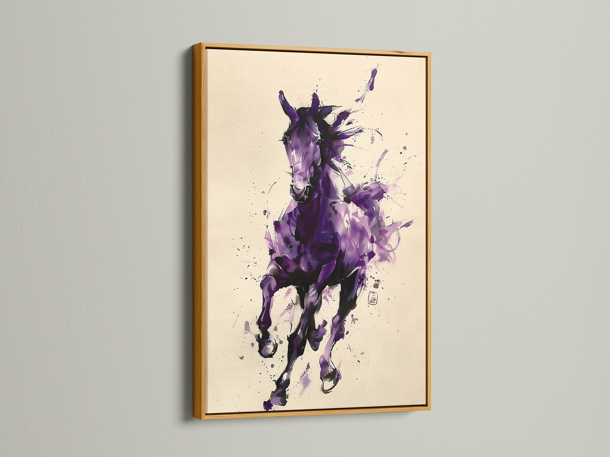 This gold frame exudes luxury for the horse art print. Metallic accents create a glamorous display. It is ideal for adding sophistication. Choose a gold frame for elegance.