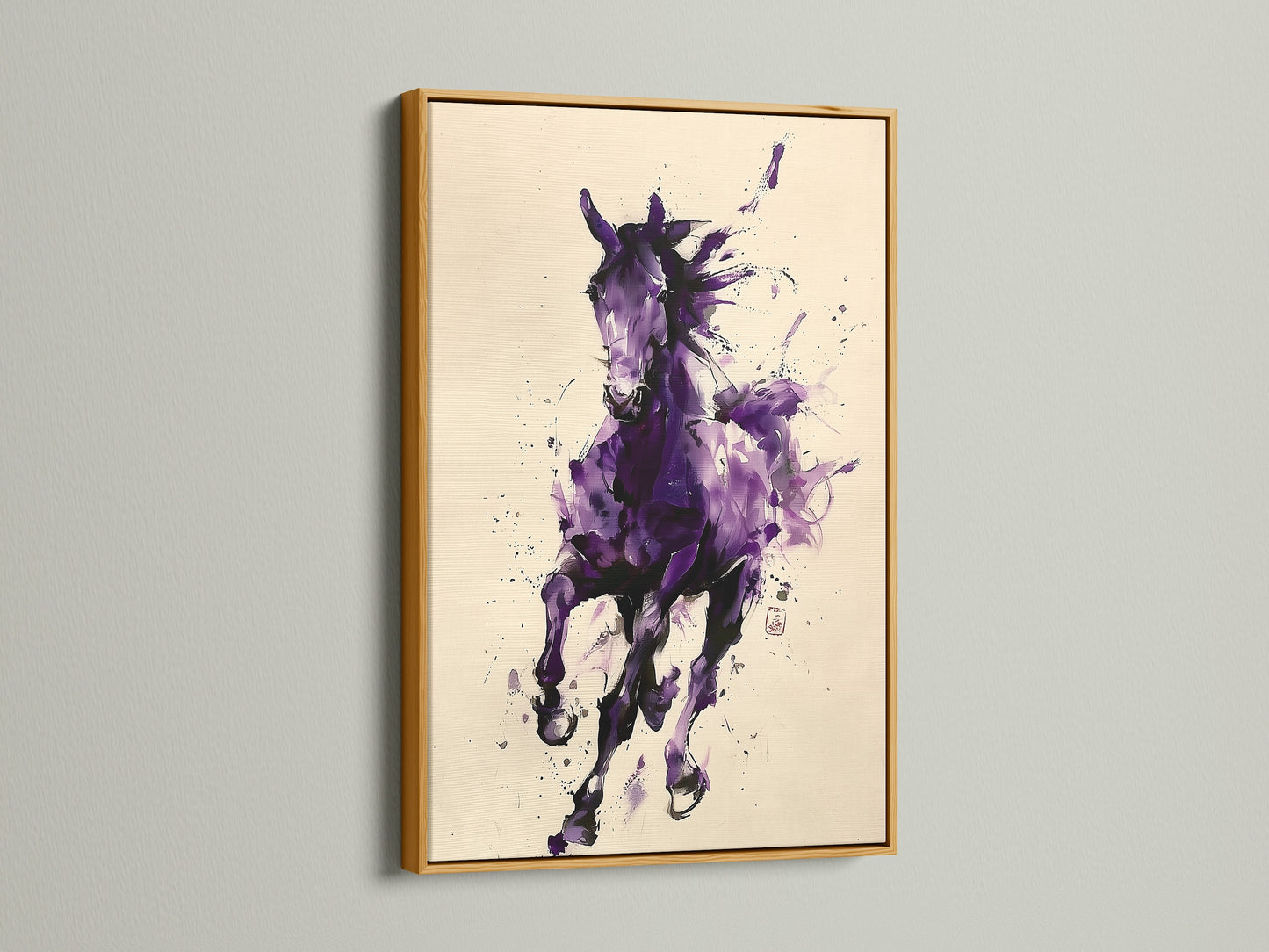 This gold frame exudes luxury for the horse art print. Metallic accents create a glamorous display. It is ideal for adding sophistication. Choose a gold frame for elegance.