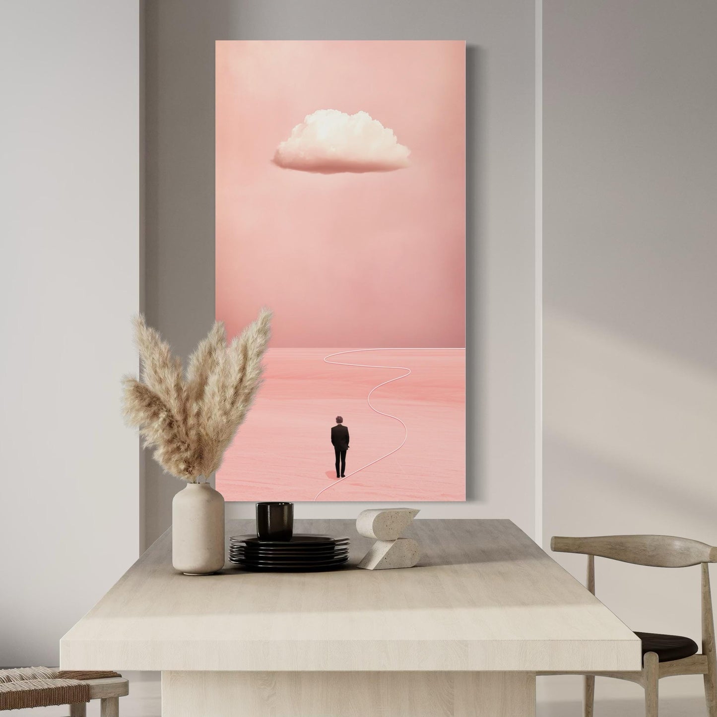 Blush Pink Cloud Wall Art - Minimalist Surreal Print Over the Bed Decor, Peach Abstract Artwork for Bedroom, Dreamy Above Bed Cloud Wall Art