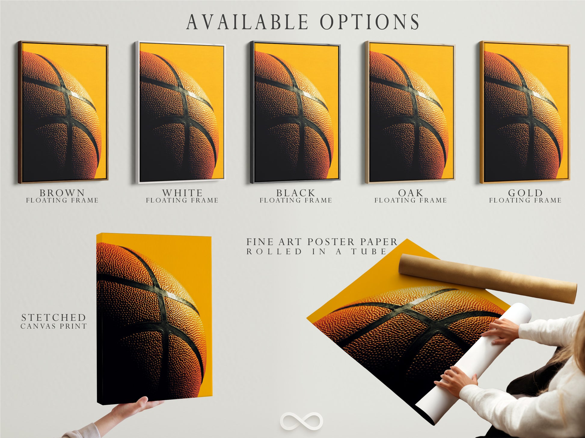 Explore available options for basketball artwork. Choose from stretched canvas prints fine art poster paper or a floating frame. Customize your art to match your style. Find the perfect piece to elevate your decor.