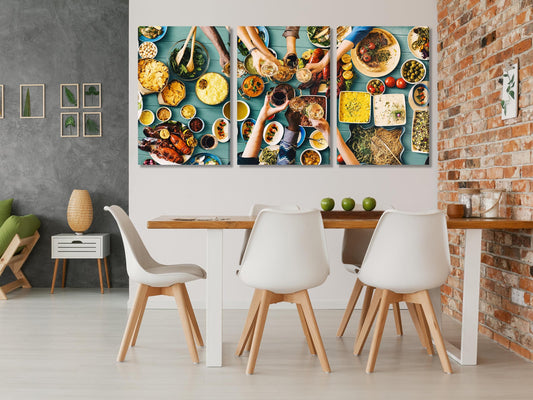 Vibrant Feast Canvas Print, Large Dining Room Wall Art, Food Celebration Artwork, Colorful Art Print, Culinary Wall Decor for Kitchen