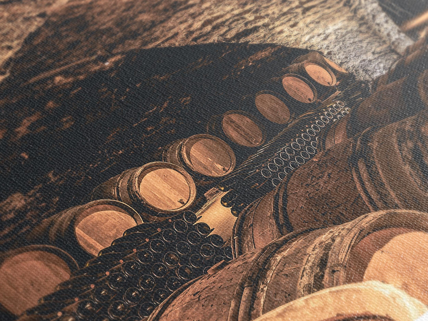 Estampado de lienzo de bodega, arte de pared de barril rústico, decoración de bodegas vintage, obras de arte del vino de 3 paneles, viñedos de lienzo de la bodega.