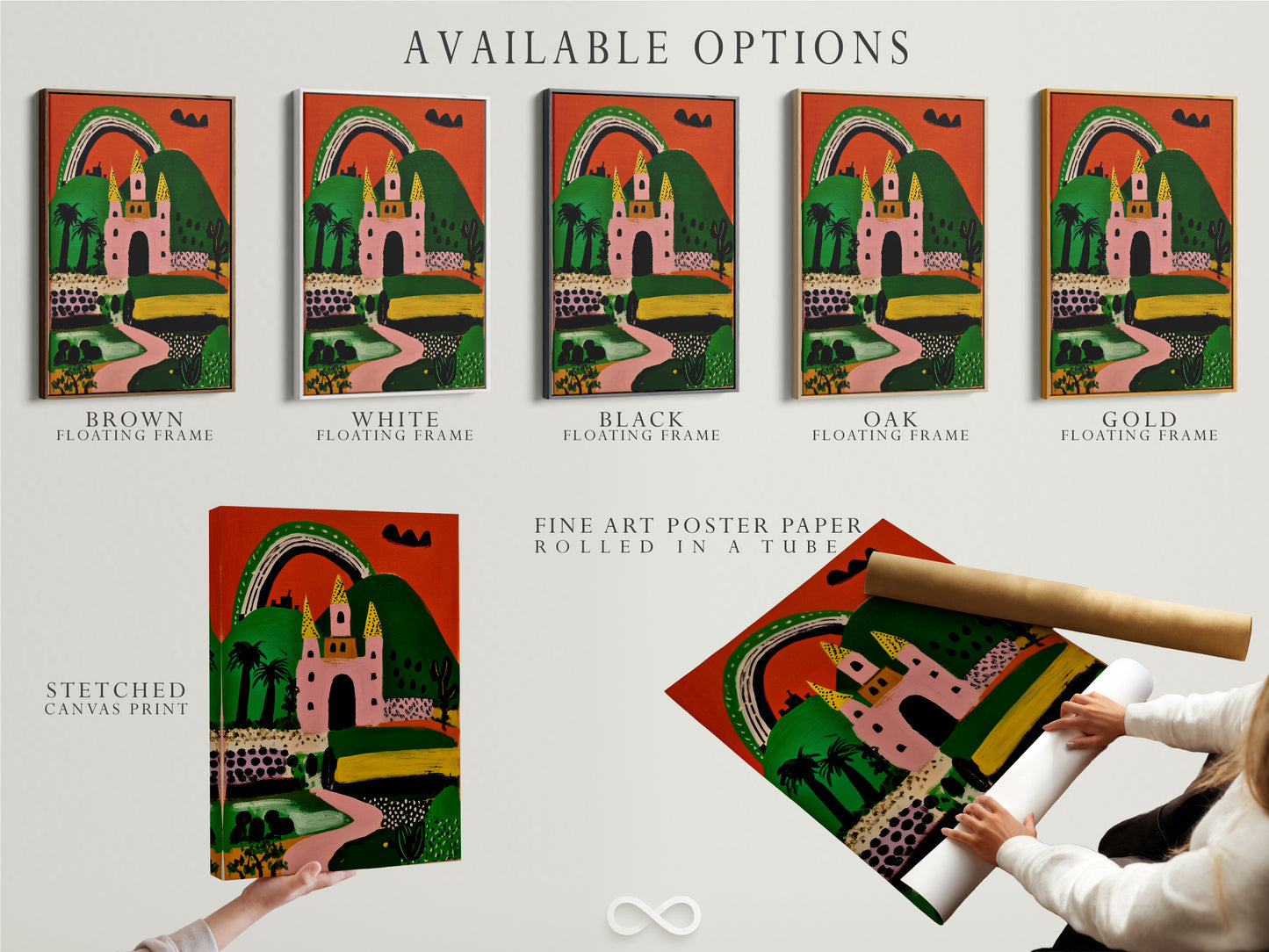 Available options include stretched canvas prints fine art poster paper and floating frames. Featuring whimsical castle art. This colorful landscape wall decor adds a vibrant touch to playroom decor. Perfect kids room art.