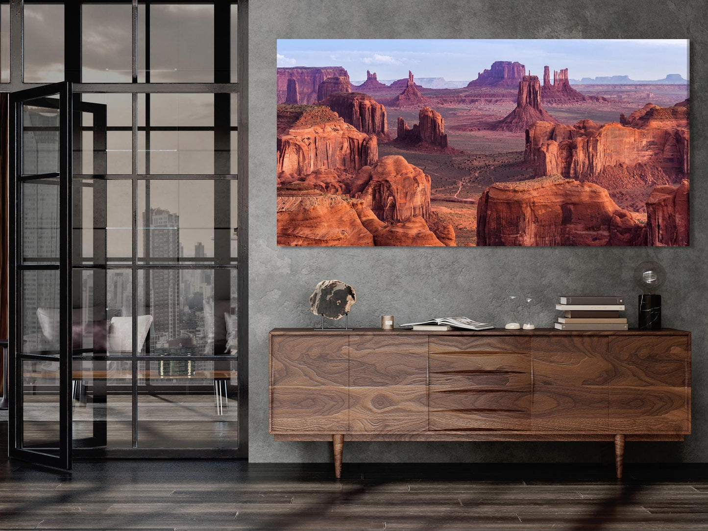 Monument Valley Canvas Wall Art, 5-Panel Desert Landscape Print, Red Rock Canyon Art, Western Nature Decor for Living Room, Arizona Wall Art