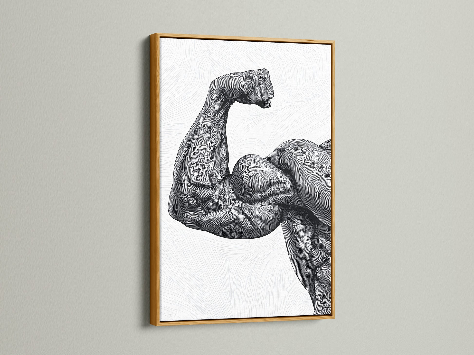 Artwork featuring a detailed illustration of a strong arm framed in a luxurious gold frame. Gold frames add a touch of glamour and sophistication. Perfect for making a statement. Explore our selection of art prints in gold frames. Enhance your living space with our exquisite artwork. High-quality prints and frames available.