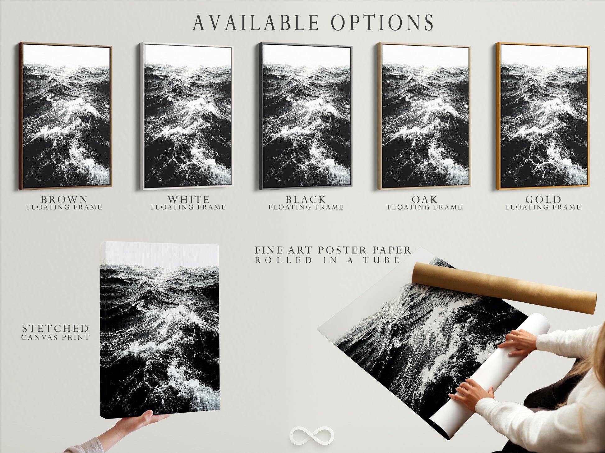 Available options include stretched canvas print fine art poster paper and floating frame options. Customize your artwork to match your style. Enhance your home with our versatile display options. Explore now.